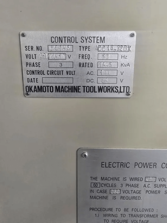 2014 OKAMOTO ACC 16-32DX SURFACE GRINDER 16X32" 5HP 1500RPM 1540LB 460V - SURFACE GRINDERS