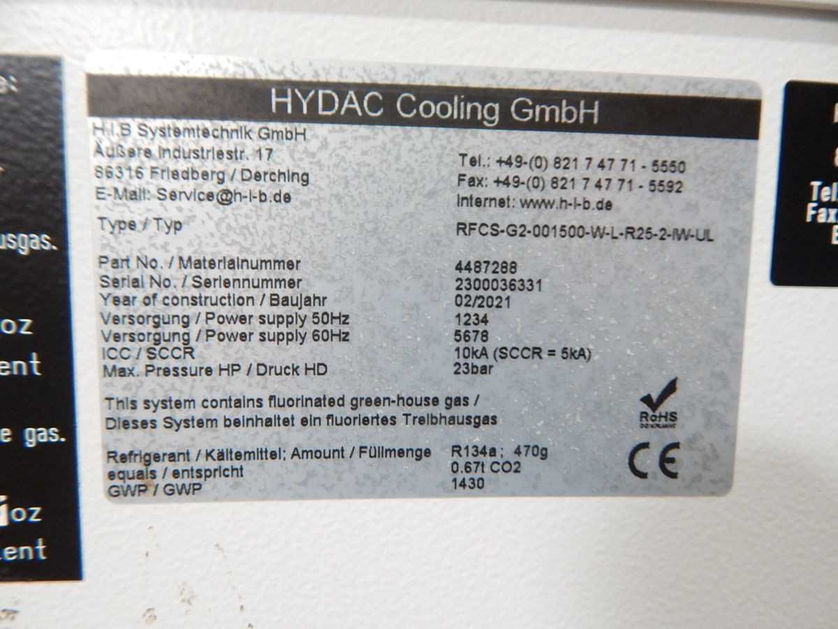 H.I.B. SYSTEMTECHNIC RFCS-G2-001500-W-L-R25-2-IW-UL CHILLERS, 1.5 KW COOLING CAPACITY - CHILLERS
