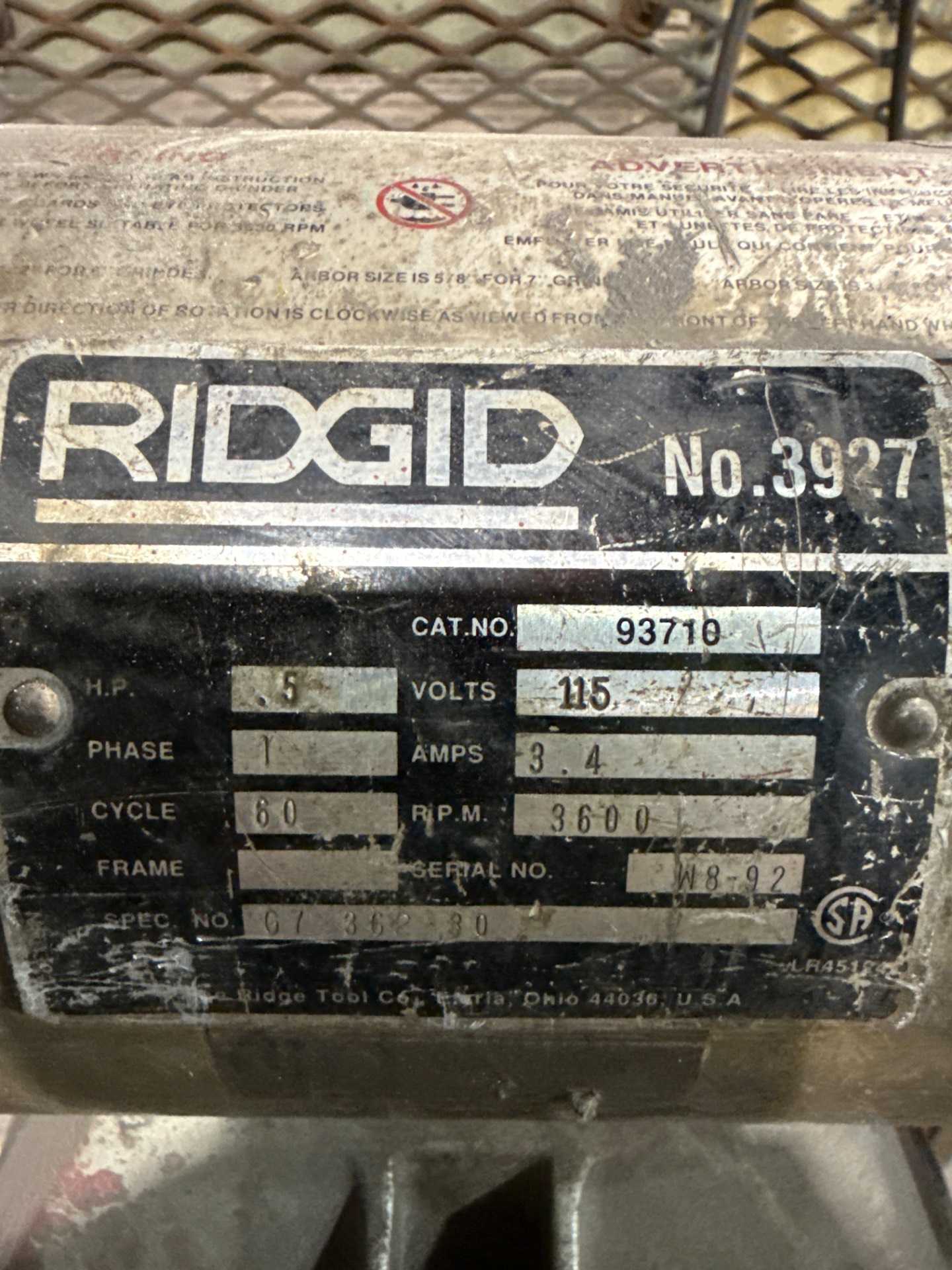 Ridgid 3927 Bench Grinder 5 HP, 115V, 3.4A, 3600 RPM - BENCH GRINDERS