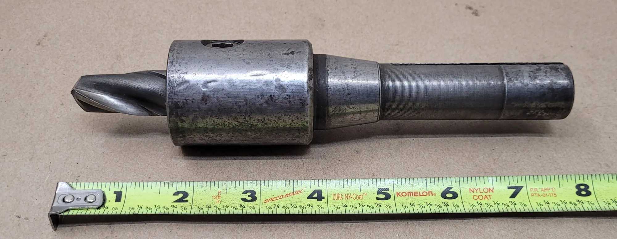 BRIDGEPORT R8 END MILL HOLDER, 3/4" DIAMETER, 8" LENGTH, WITH 2-FLUTE 1-1/2" END MILL - MACHINE TOOLING