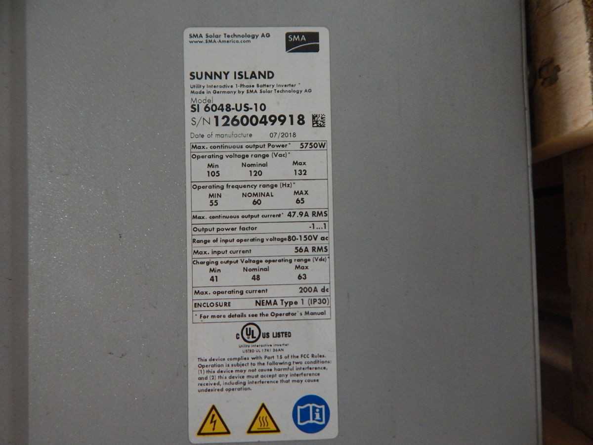 2018 SMA SUNNY ISLAND SI 6048-US-10 BATTERY INVERTER/CHARGER, 5750W, 48V DC, 120V AC - POWER INVERTERS