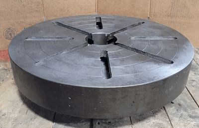 20IN SLOTTED LATHE FACE PLATE W/ 3.25IN THROUGH HOLE AND D1-11 CAMLOCK MOUNT - MACHINE TOOLING