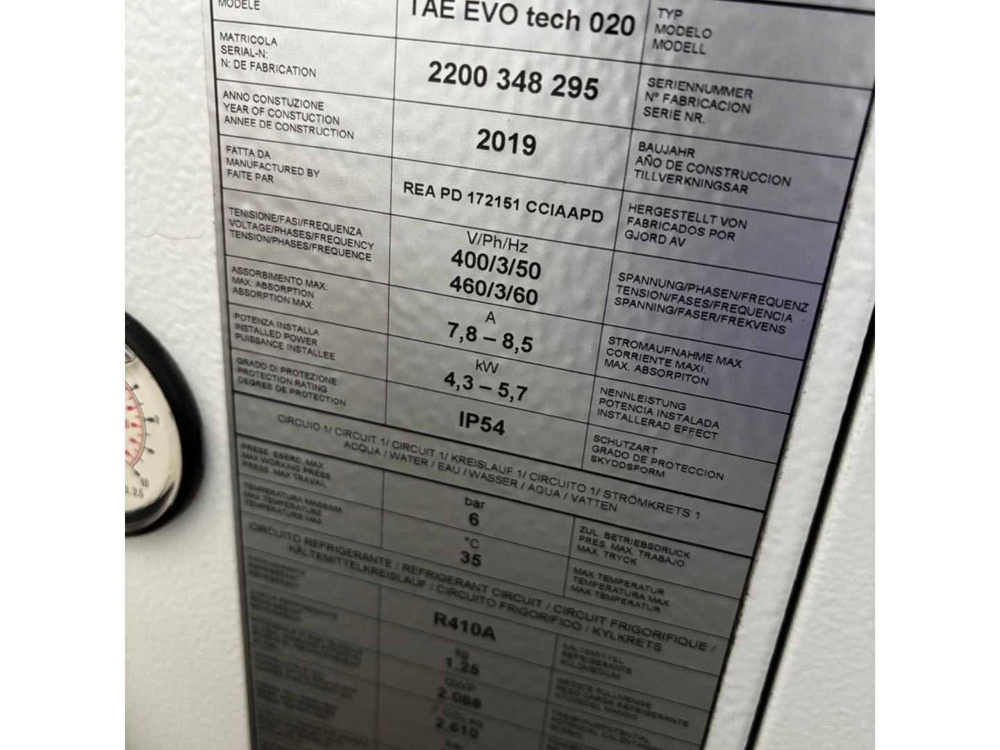 2019 AIC REGLOPLAS TAE EVO TECH 020 CHILLER - CHILLERS