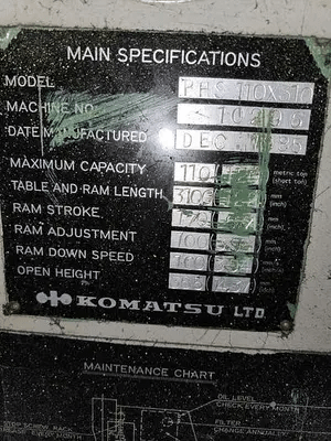 KOMATSU PHS 110X310 120 TON 10' WIDE-BED HYDRAULIC PRESS BRAKE - PRESS BRAKES