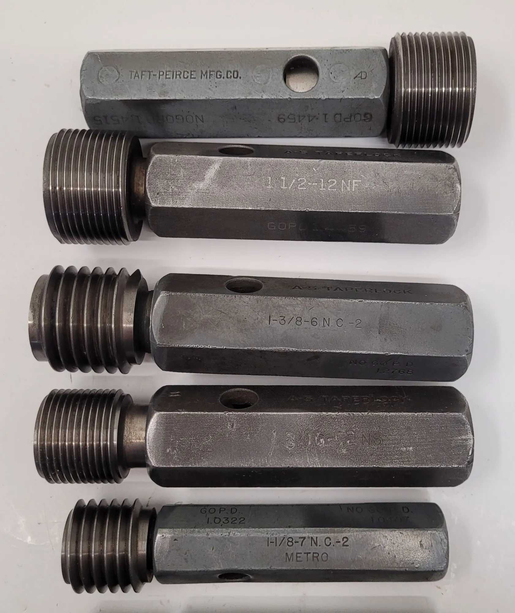 TAFT-PEIRCE GO/NO GO PLUG GAUGES - SET OF 10, VARIOUS THREAD SIZES - MACHINE TOOLING