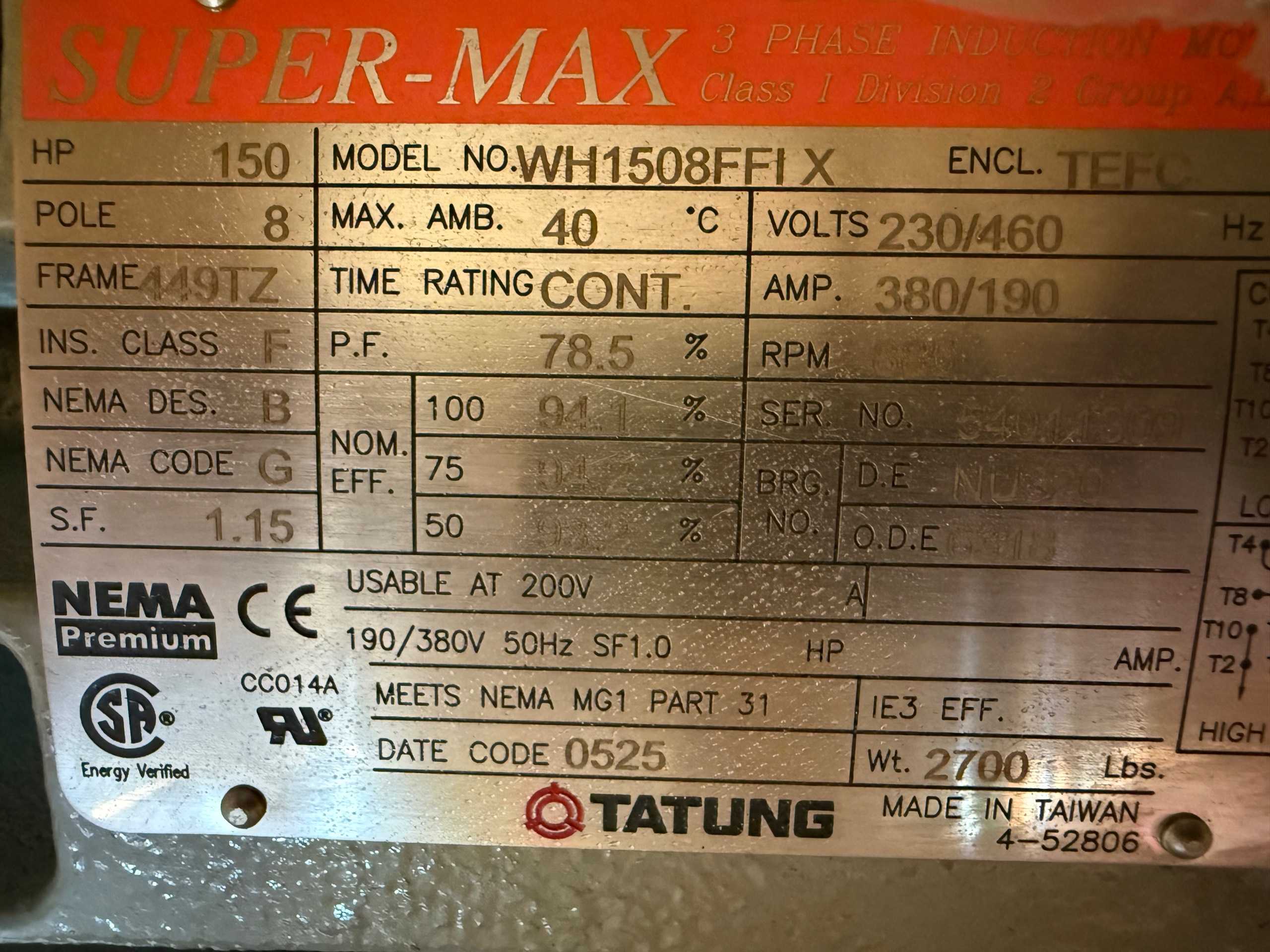 TATUNG WH1508FFLX AC MOTOR - AC MOTOR