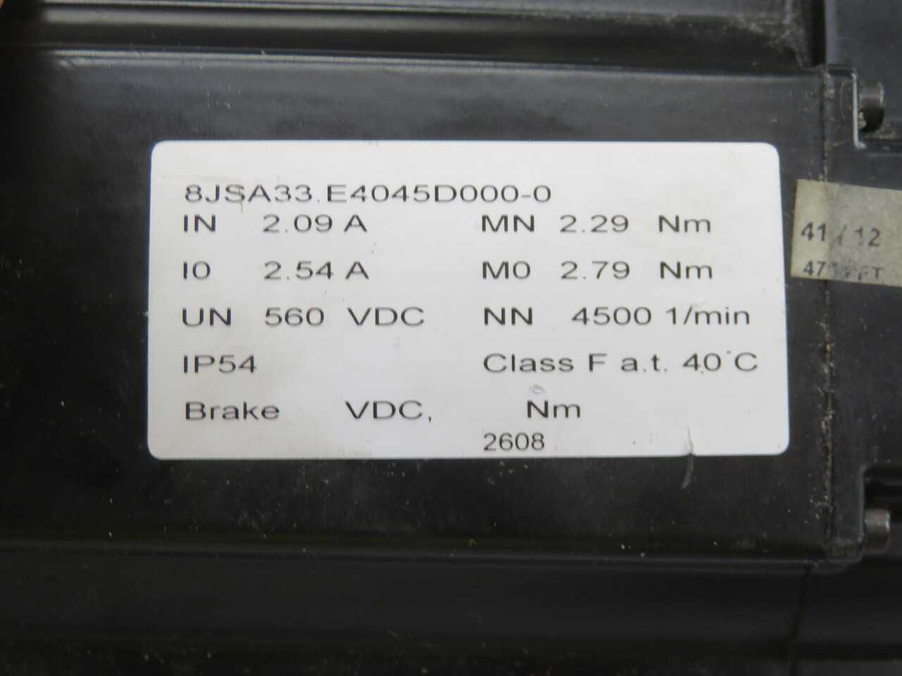B&R 8JSA33.E4045D000-0 SYNCHRONOUS MOTOR, 0.66 KW POWER, 4500 RPM, 1.4 NM TORQUE, 400 VAC - ELECTRIC MOTORS