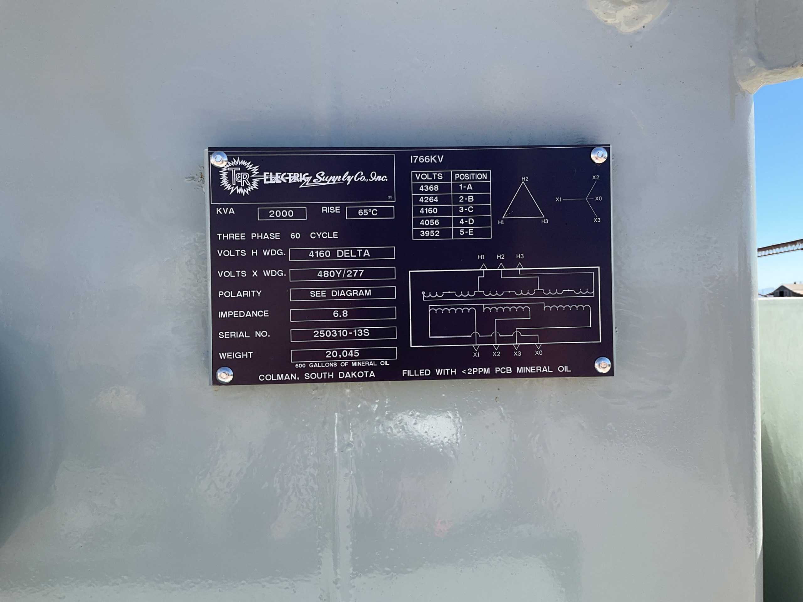T&R ELECTRIC SUPPLY CO. 2000KVA TRANSFORMER - OIL FILLED TRANSFORMERS