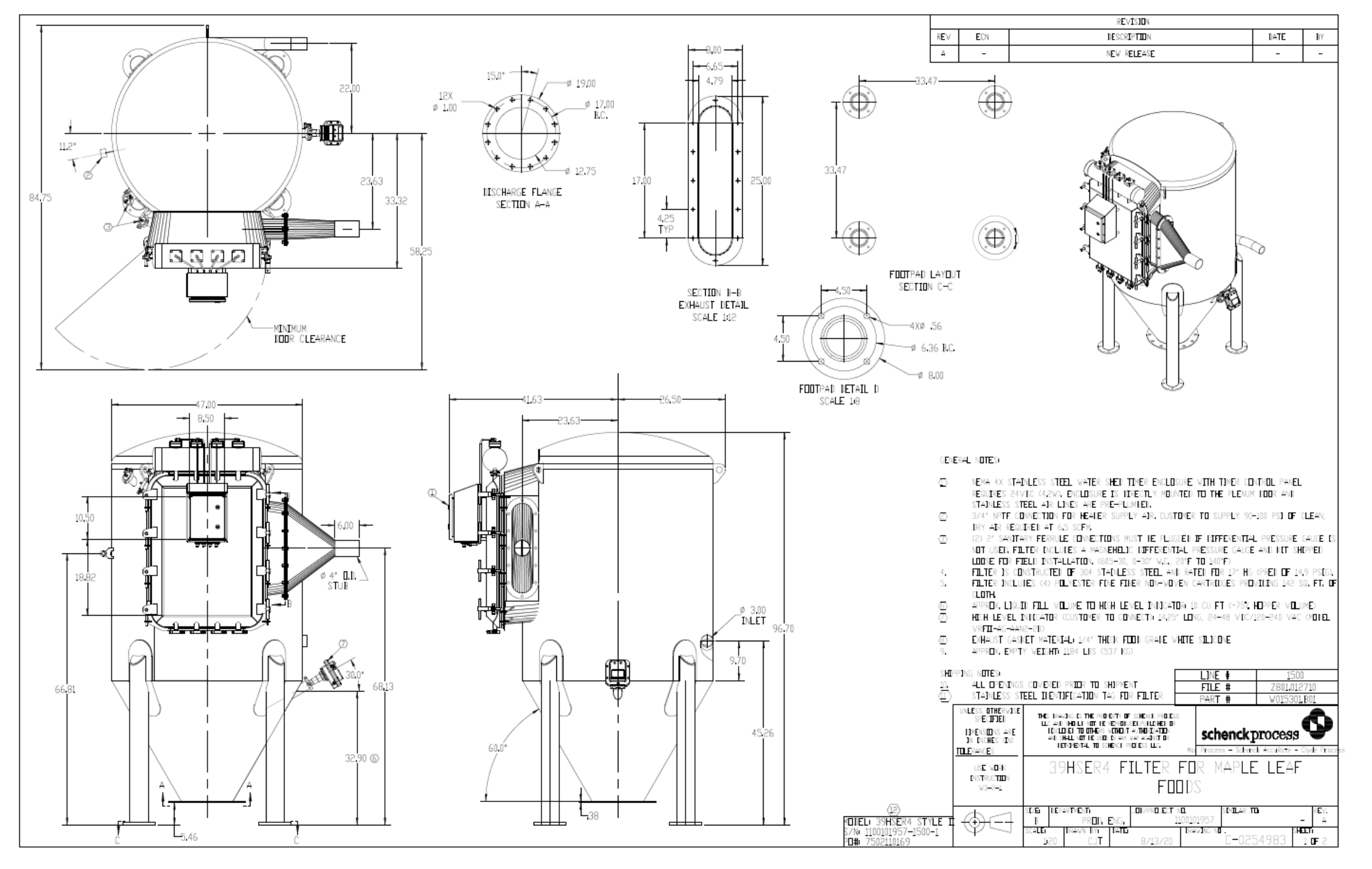 2021 SCHENCK PROCESS 39HSER4 HYGIENIC SIDE ENTRY FILTER - FILTER ASSEMBLY