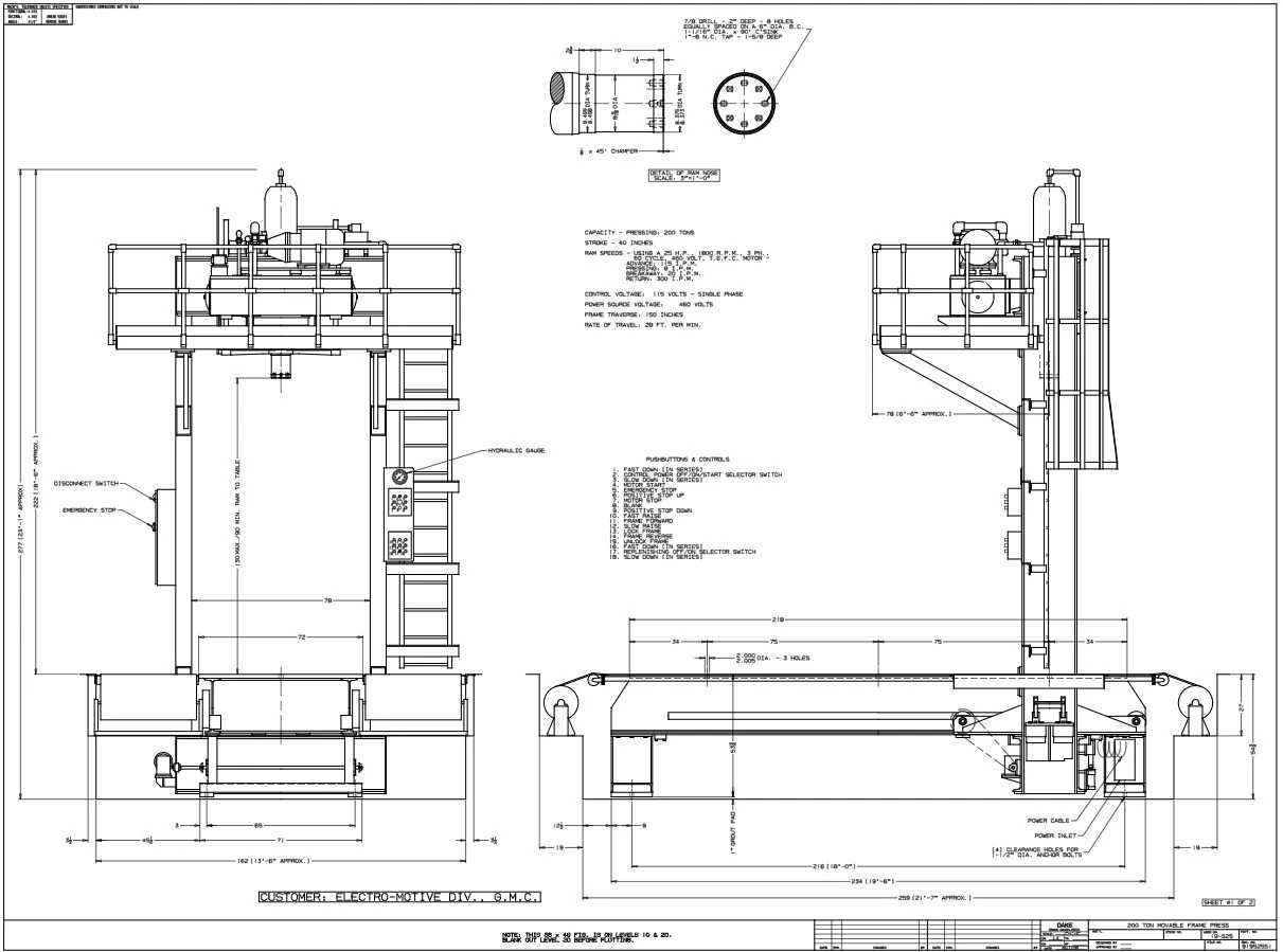 DAKE 200 TON H-FRAME TRAVELING-HEAD HYDRAULIC STRAIGHTENING PRESS, 40" STROKE - HYDRAULIC PRESSES