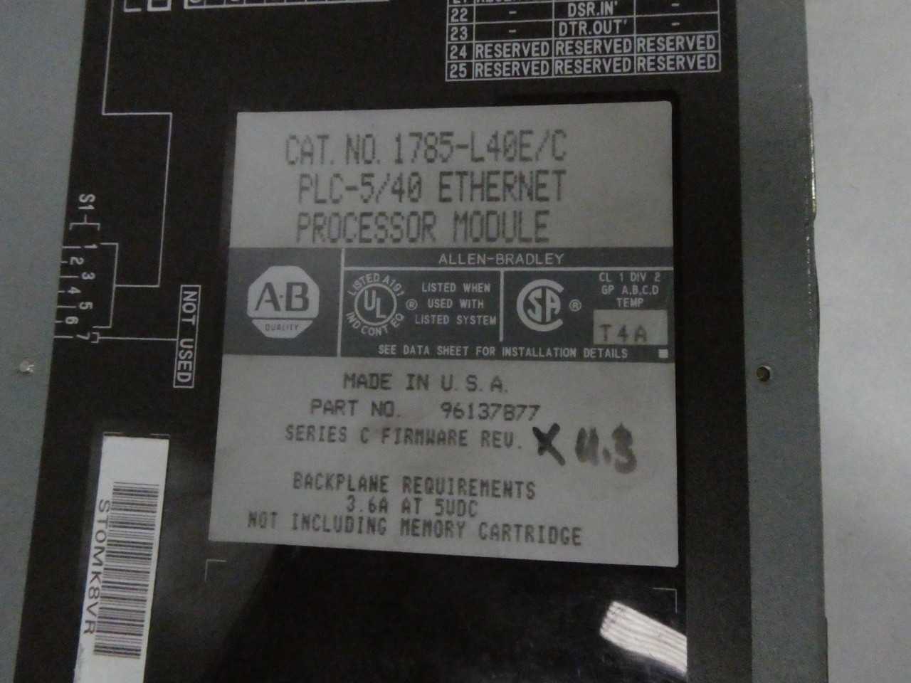 SKU 943570 - ALLEN BRADLEY 1785-L40E PROCESSOR MODULE SER C - PROCESSOR MODULES