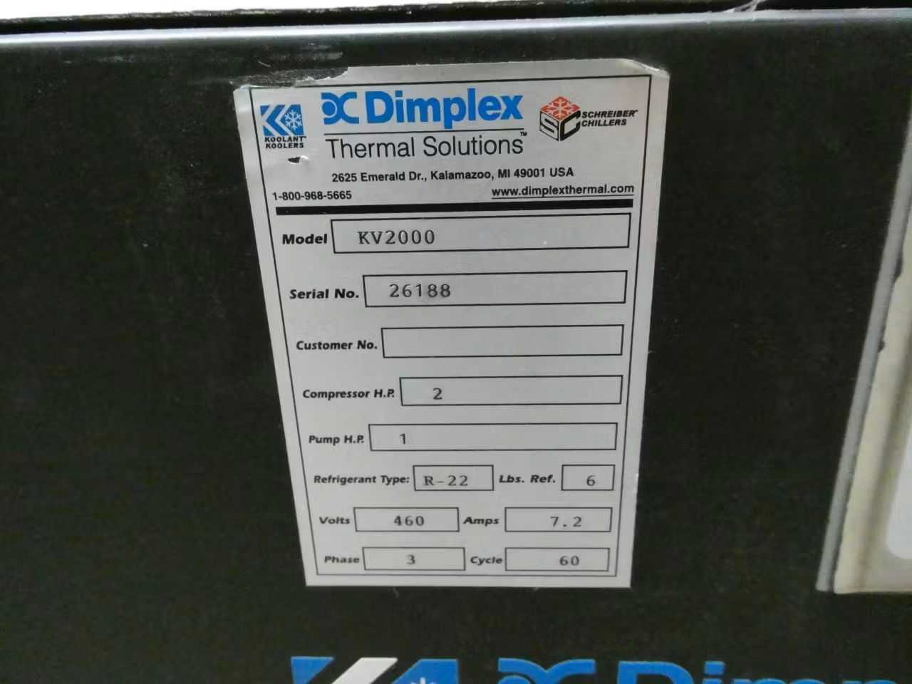 SKU 1711191 - DIMPLEX KV2000 AIR COOLED CHILLER - CHILLERS