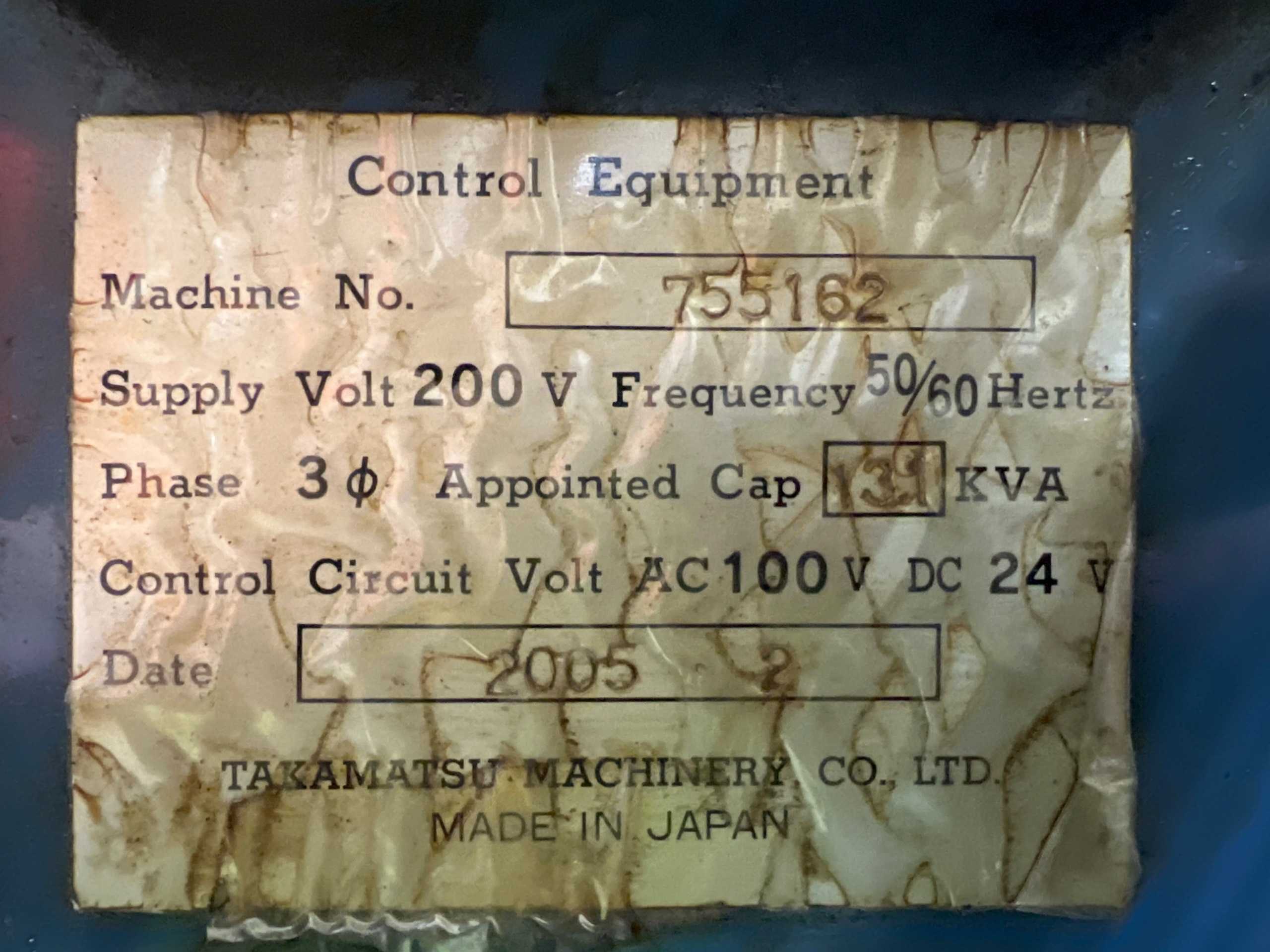 2005 TAKAMATSU X-10I CNC LATHE - CNC LATHES