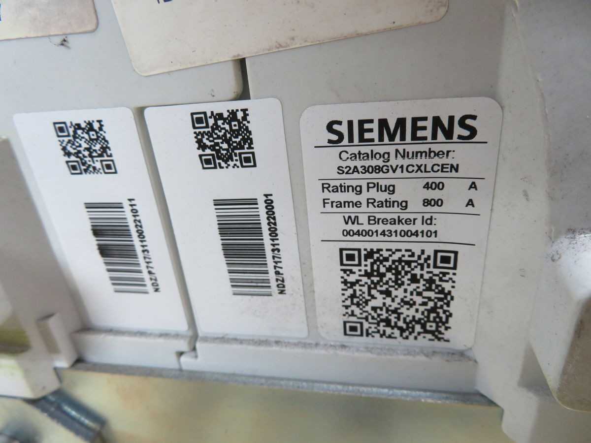 SIEMENS WLS2A316 S2A308GV1CXLCEN, FEATURED ITEMS, 3-POLE, 800A CUR, 600V VOLT, 65 KAIC IC - CIRCUIT BREAKERS