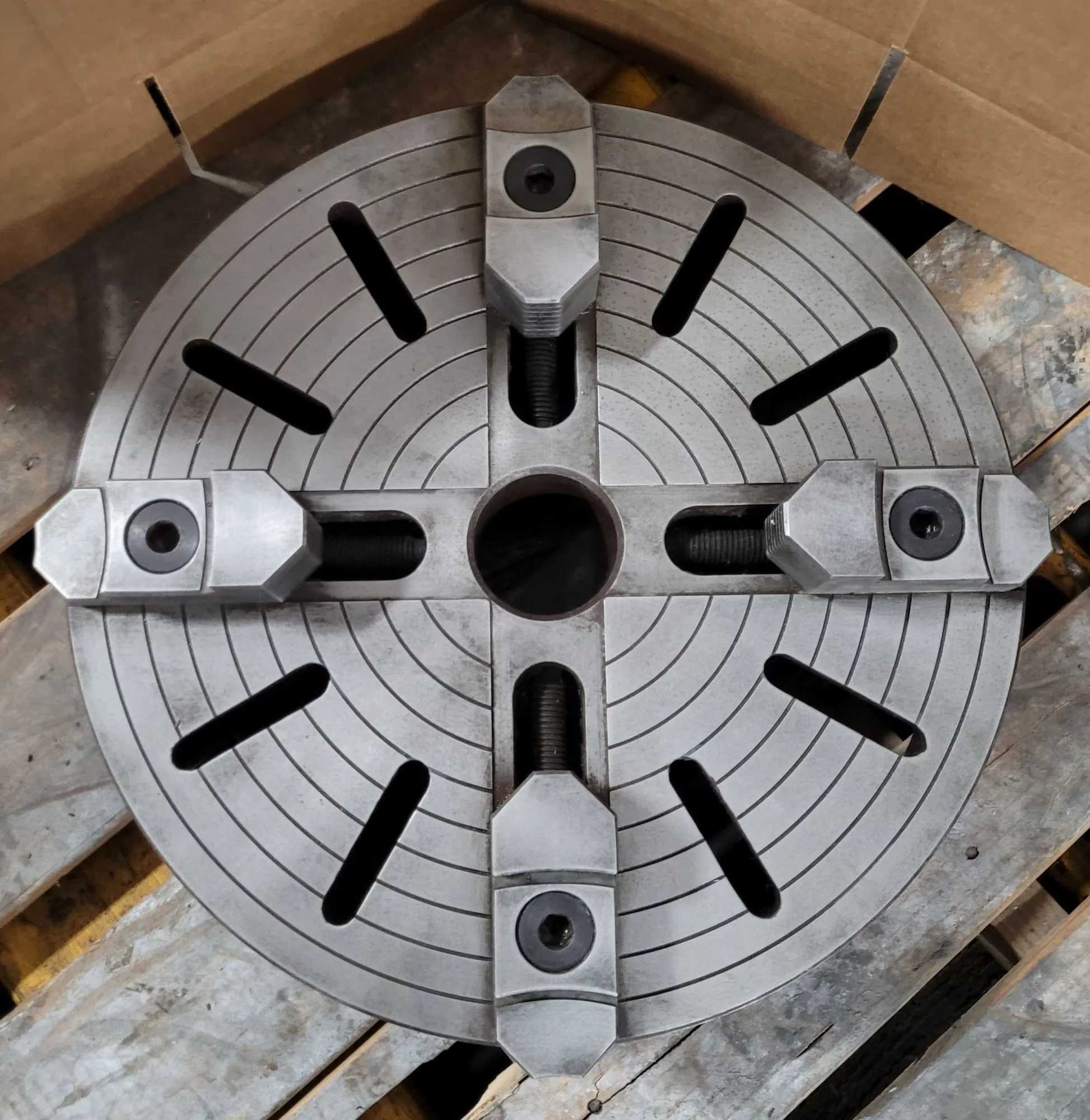 CMEC 4 JAW LATHE CHUCK, 19-3/4IN OVERALL DIAMETER, 3IN CENTER HOLE, D1-8 BACK - MACHINE TOOLING