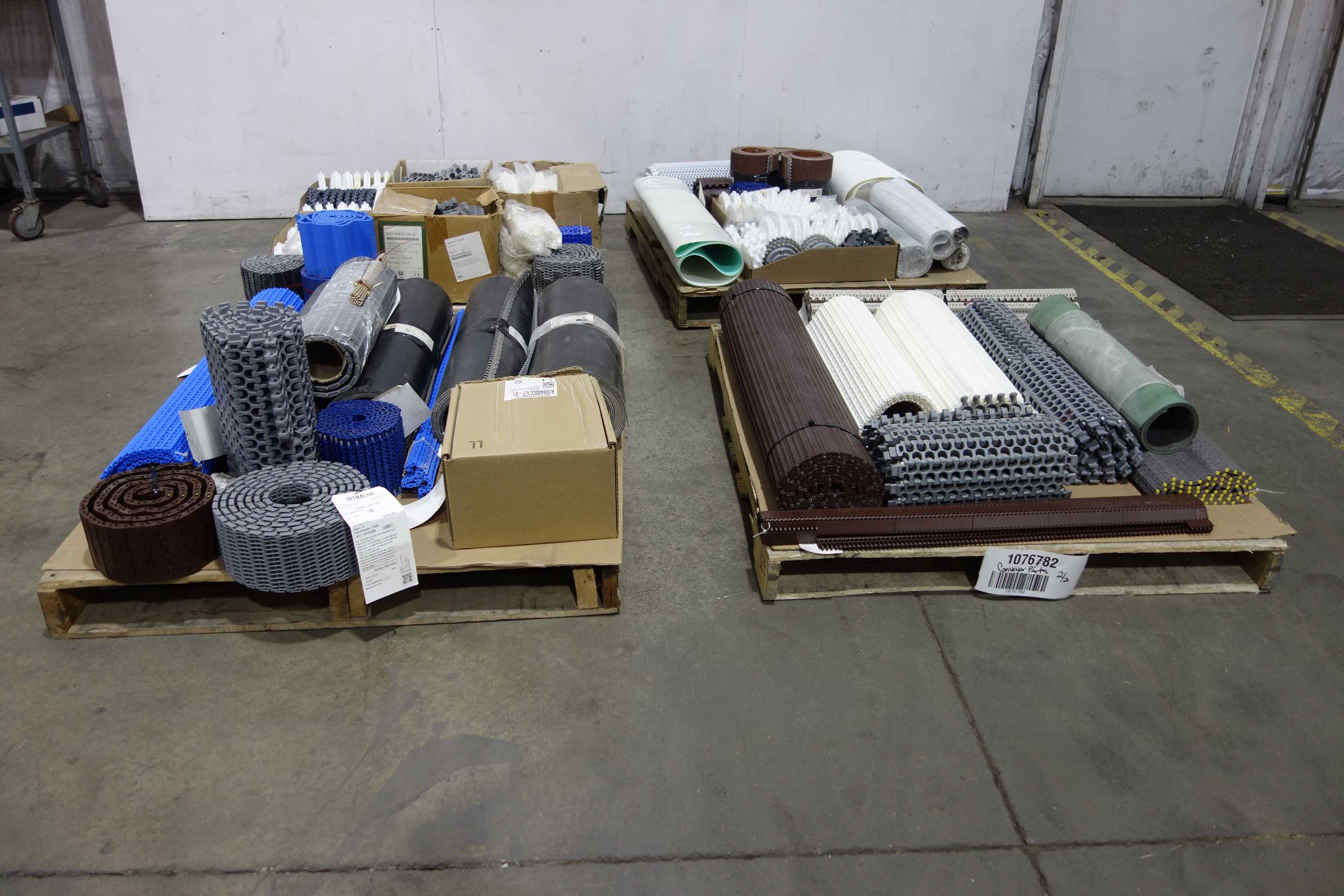 4 PALLETS OF ASSORTED CONVEYOR PARTS AND ACCESSORIES - CONVEYOR PARTS