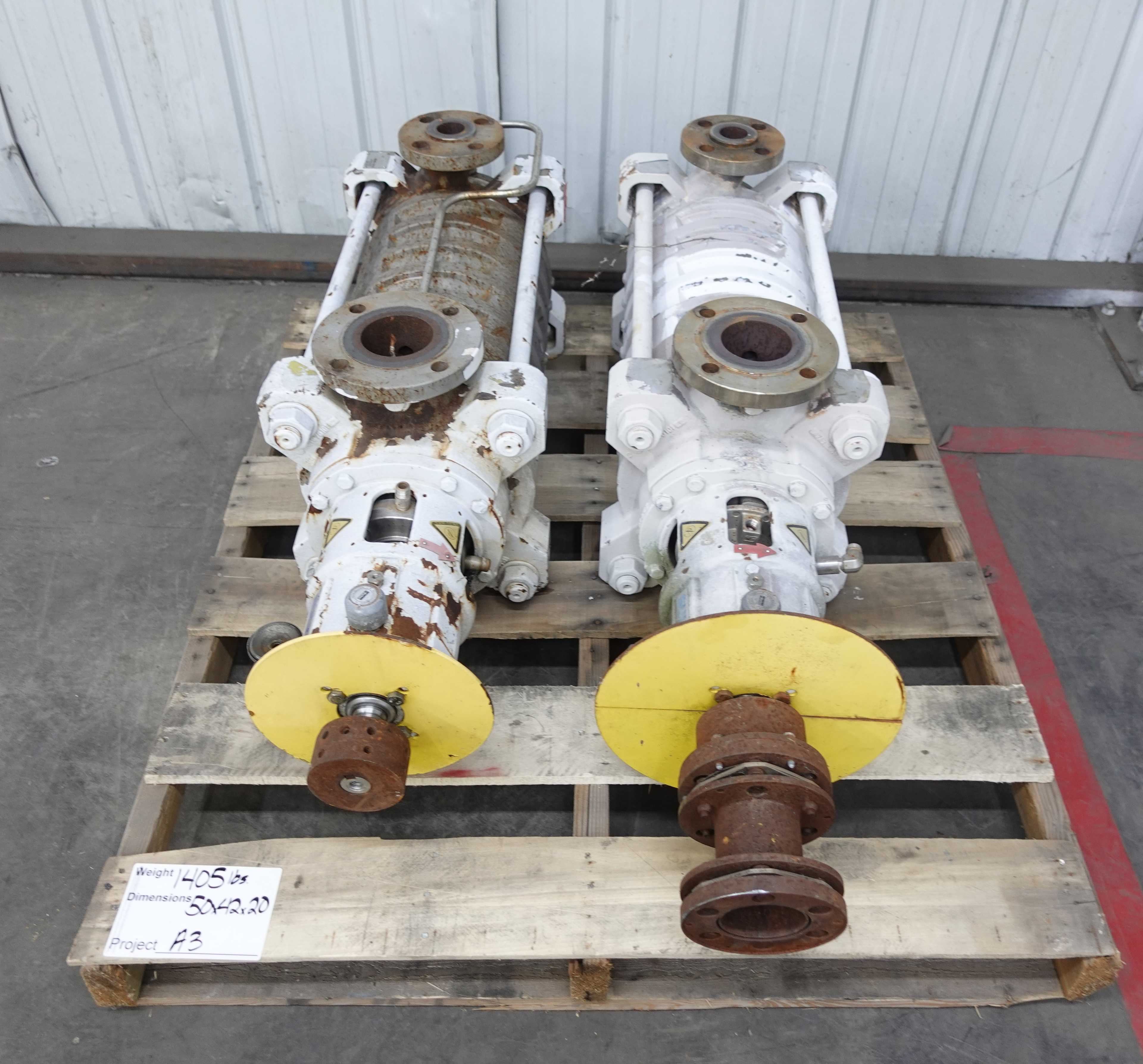 LOT OF 2 SULZER MBM40-180/08 MULTI-STAGE PUMPS, 200 GPM, 3550 RPM