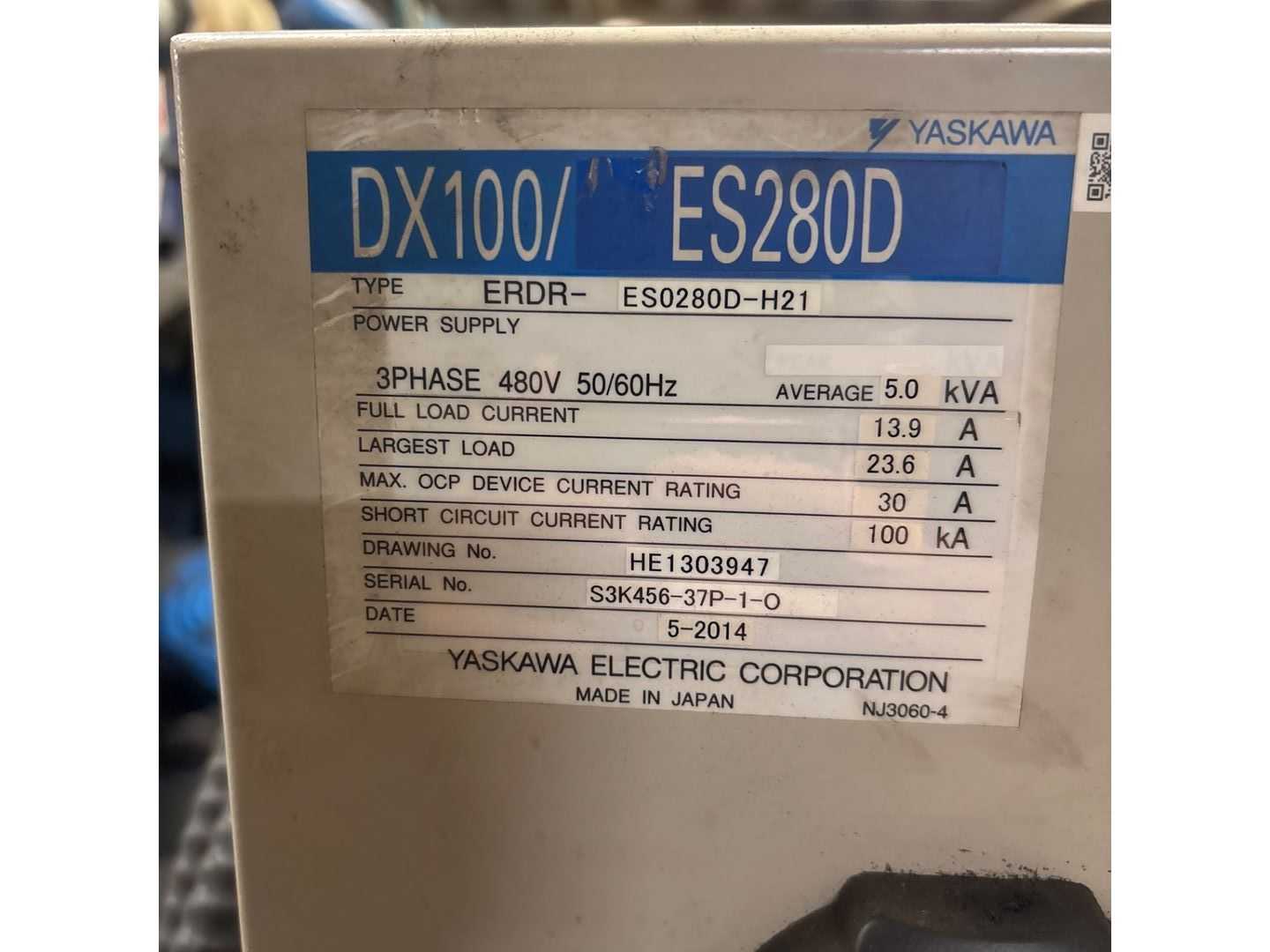 2014 YASKAWA MOTOMAN ES280D ARTICULATED ROBOT & DX100 CONTROLLER ASSEMBLY - ARTICULATED ROBOTS
