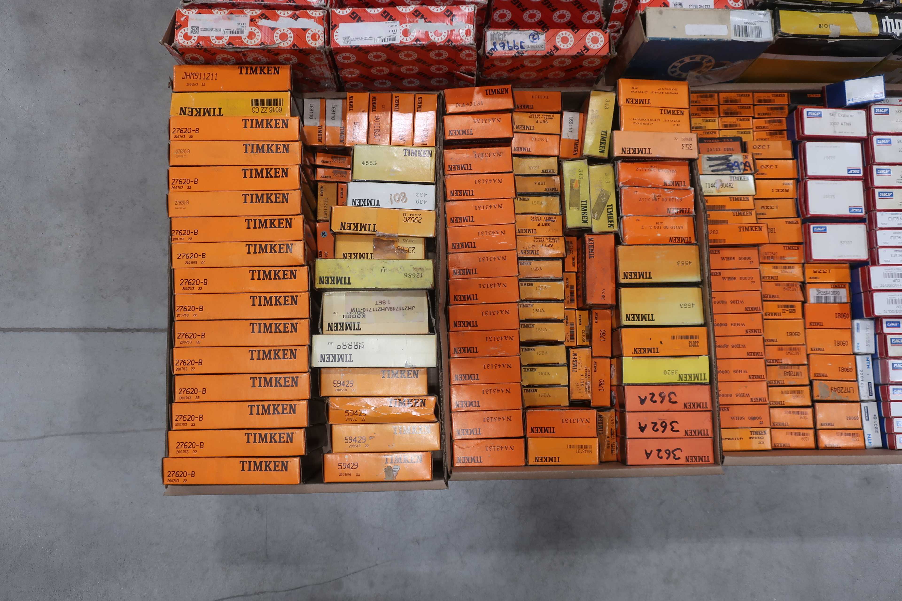 SKU 1738702 - PALLET OF ASSORTED BEARINGS, TIMKEN, FAG, SKF, RHP, NSK, NTN, RBC - BEARINGS