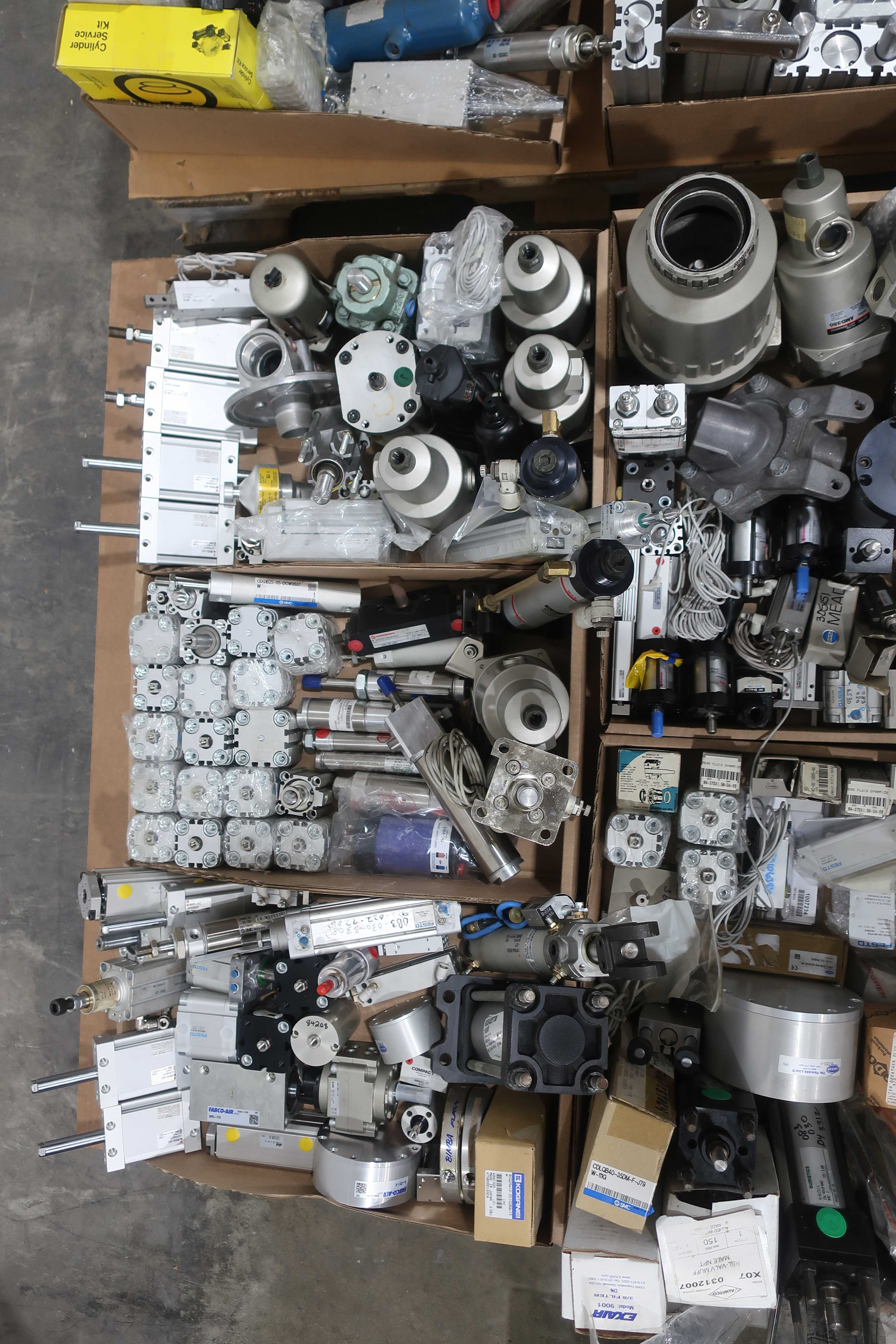 SKU 1738096 - 4 PALLETS OF ASSORTED PNEUMATICS - PNEUMATIC PARTS