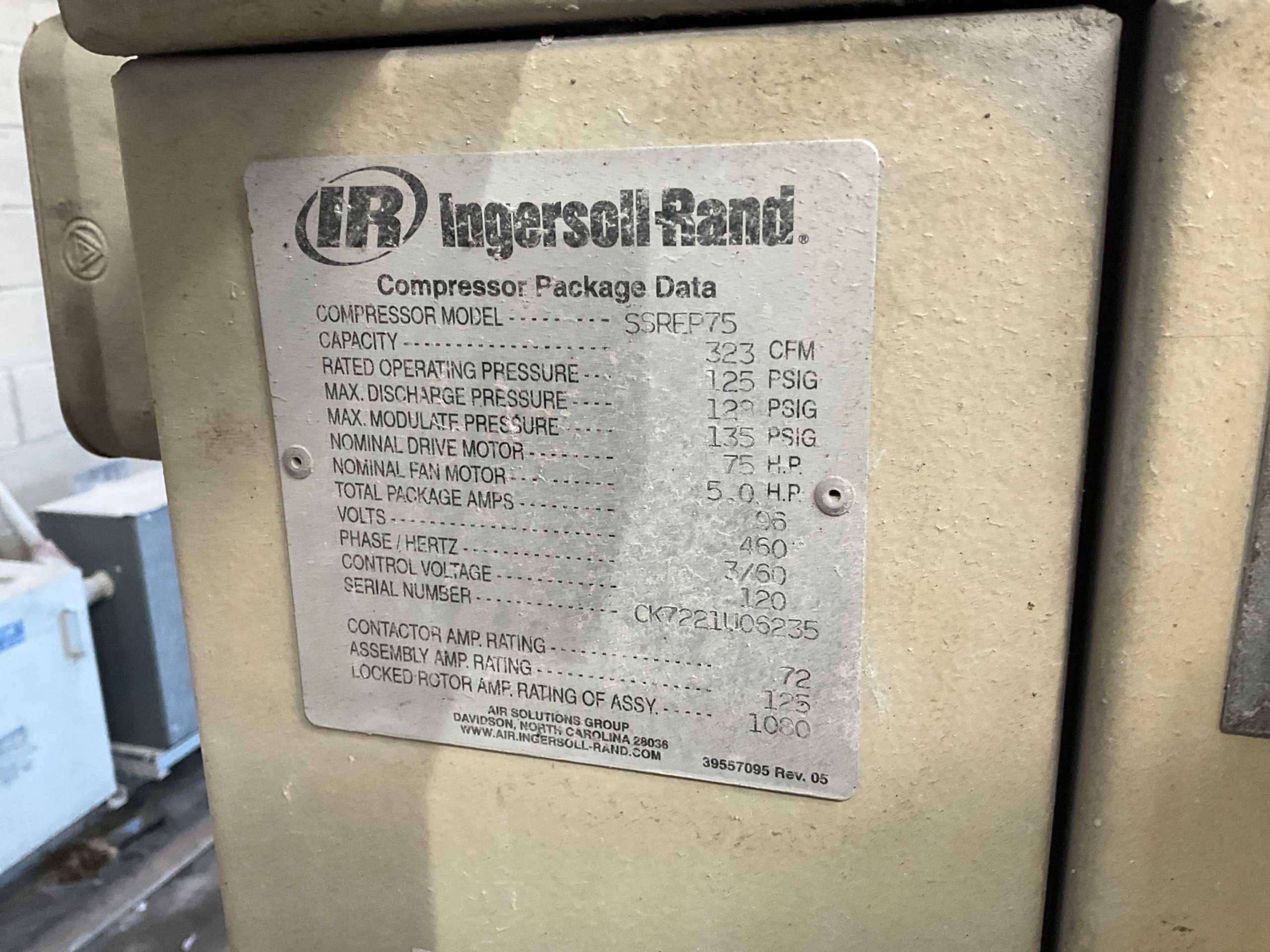 INGERSOLL RAND SSREP75 AIR COMPRESSOR - STATIONARY AIR COMPRESSOR