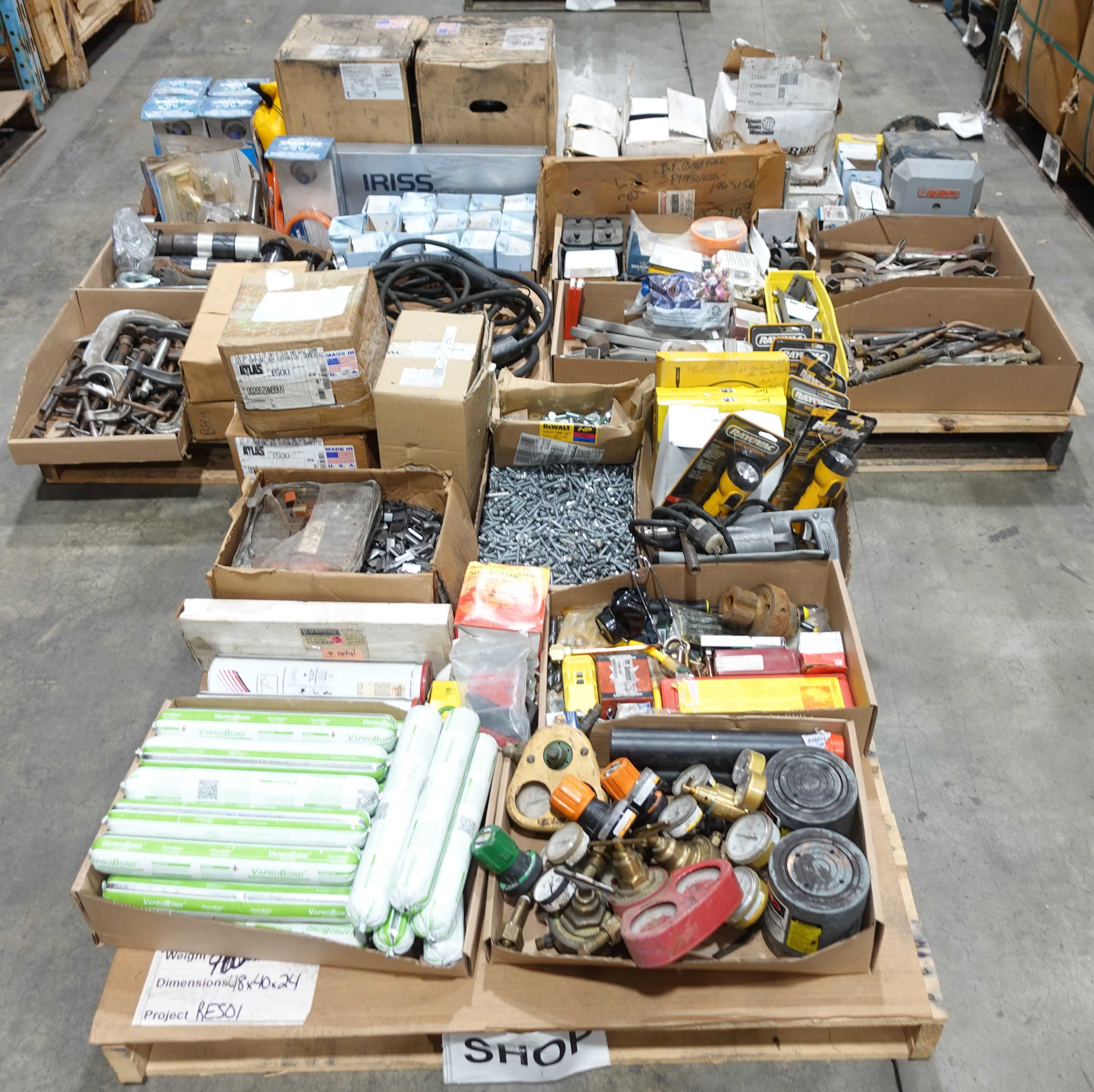 3 PALLETS OF ASSORTED SHOP SUPPLIES, HAND TOOLS, HARDWARE, AND WELDING/CUTTING EQUIPMENT