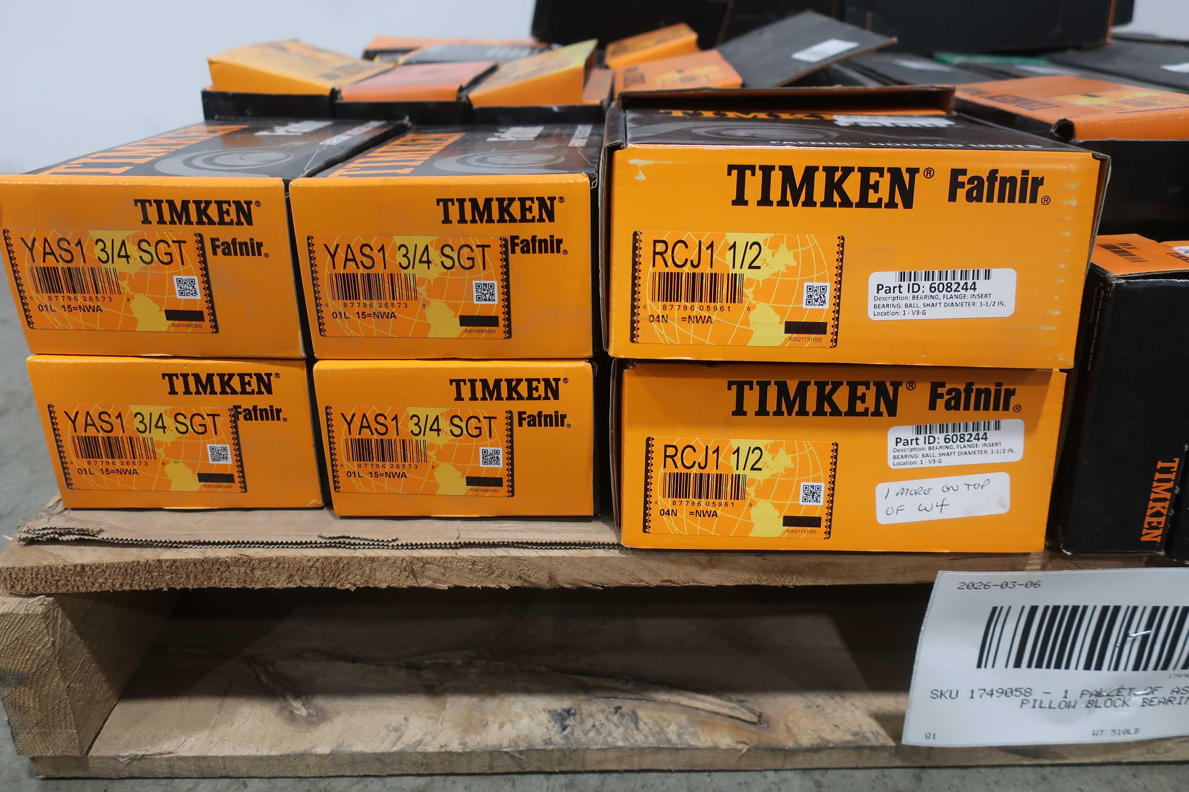 SKU 1749058 - PALLET OF ASSORTED TIMKEN PILLOW BLOCK BEARINGS - BEARINGS