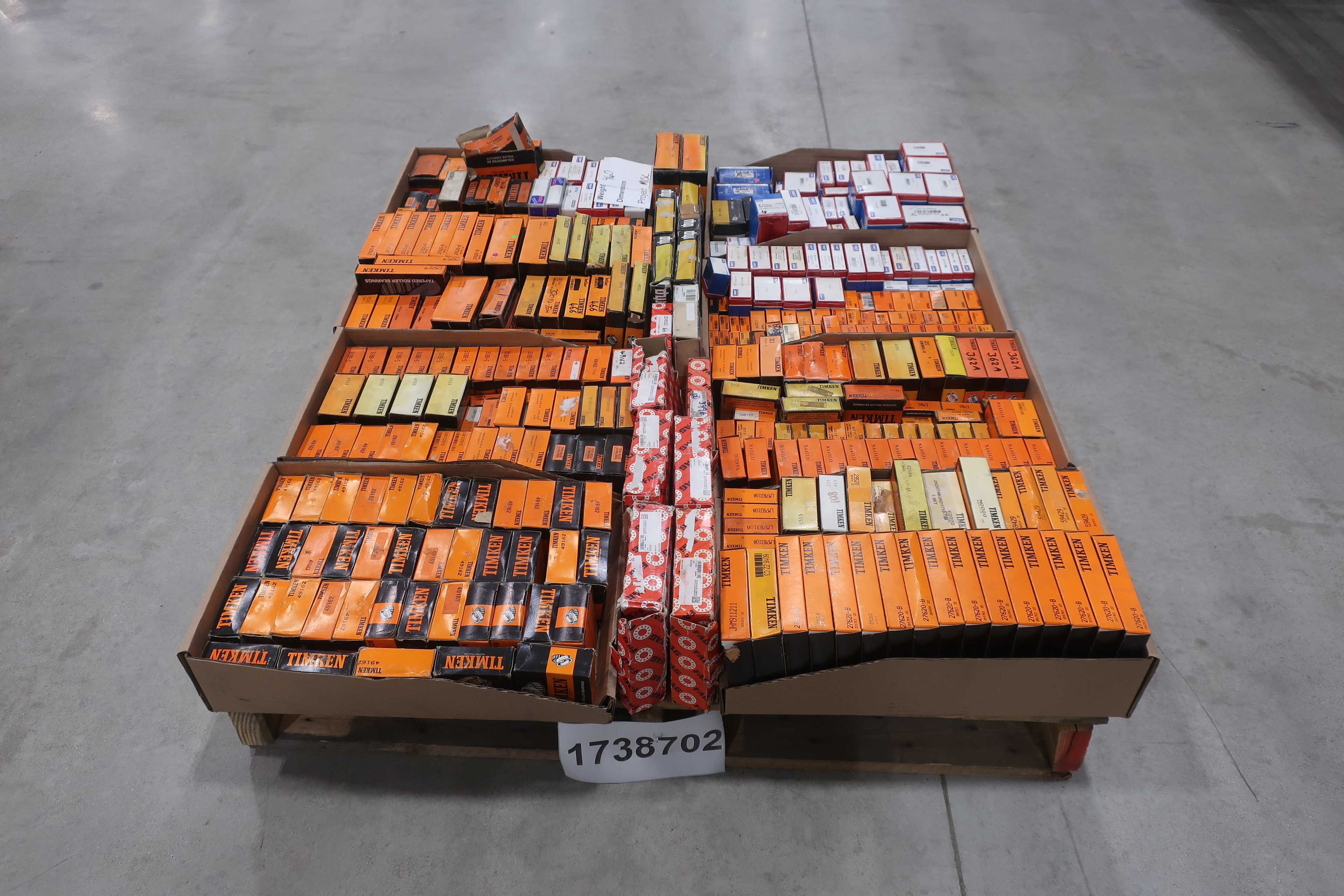 SKU 1738702 - PALLET OF ASSORTED BEARINGS, TIMKEN, FAG, SKF, RHP, NSK, NTN, RBC