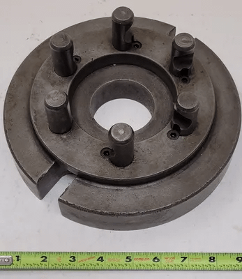D1-6 LATHE CHUCK BACK PLATE, 9IN OVERALL DIAMETER, 6 X .875IN PINS - MACHINE TOOLING