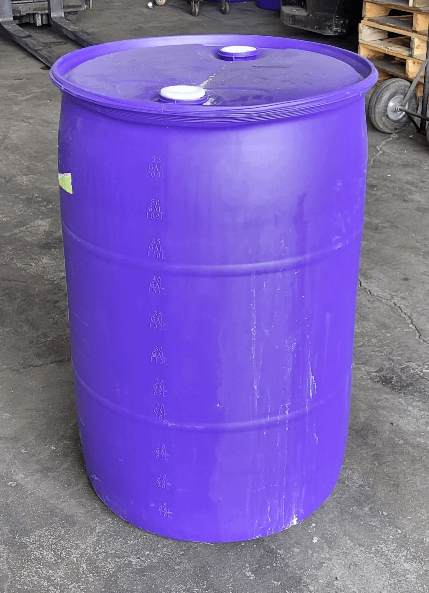 55 GALLON PLASTIC DRUM, 36" HEIGHT, 24" DIAMETER - MACHINE TOOLING