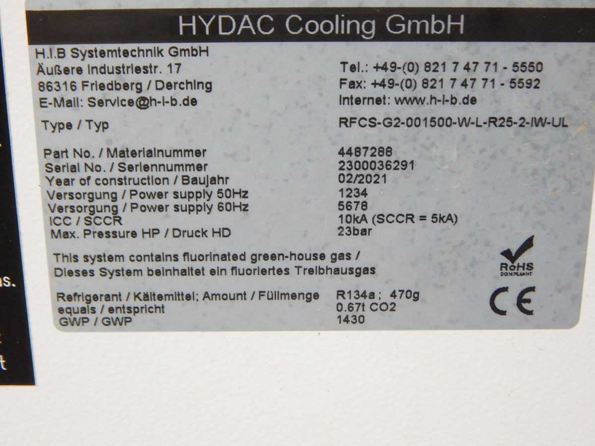 H.I.B. SYSTEMTECHNIK RFCS-G2-001500-W-L-R25-2-IW-UL CHILLERS, 1500 W COOLING, 0.1 K STABILITY - CHILLERS