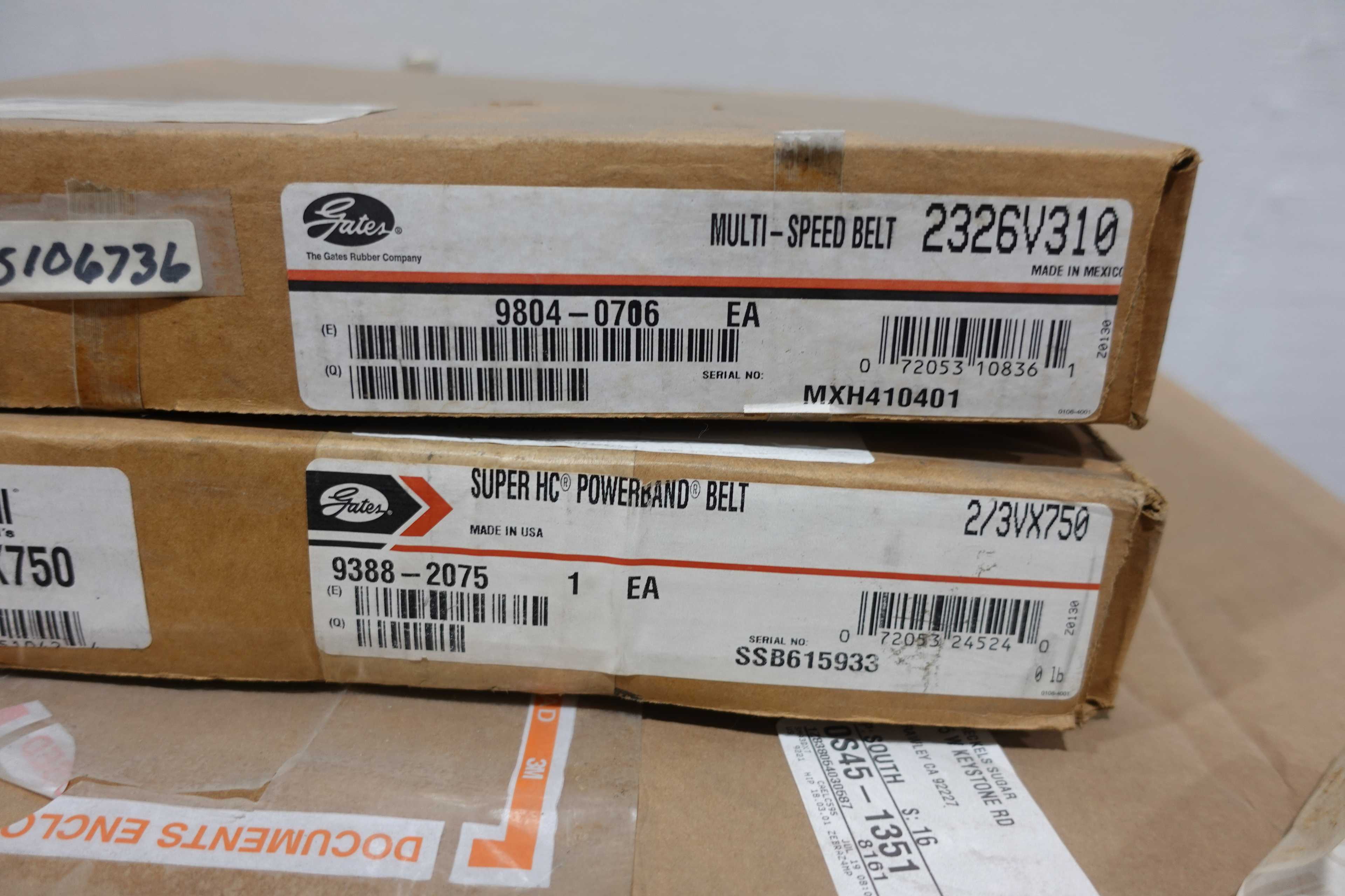 SKU 1743894 - 3 PALLETS OF ASSORTED V-BELTS; GATES, GOODYEAR, MITSUBISHI - BELTS