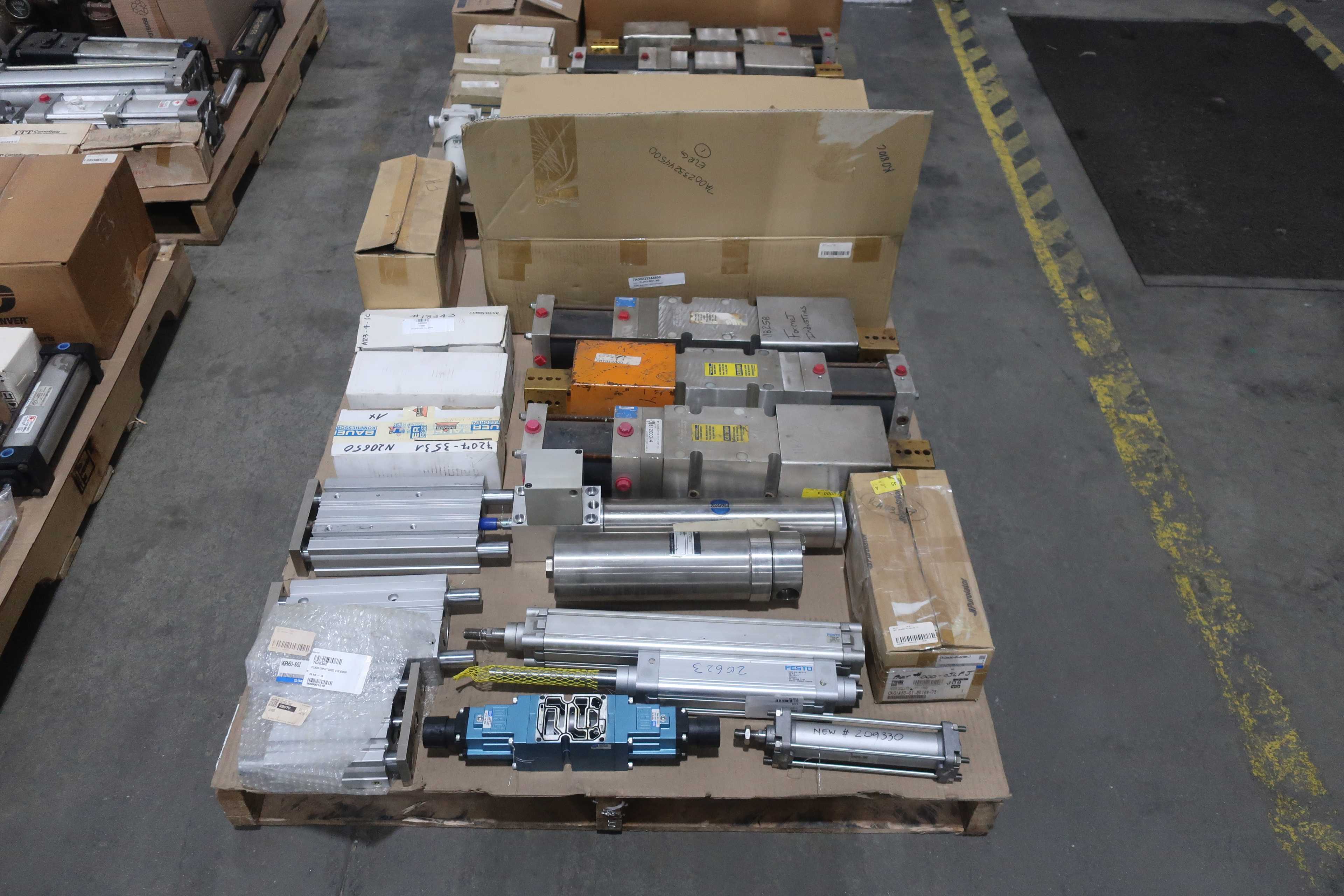 SKU 1739657 - 4 PALLETS OF ASSORTED PNEUMATICS - PNEUMATIC PARTS