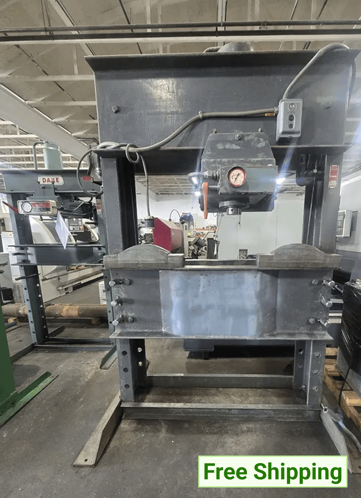 DAKE 5-150A HYDRAULIC H-FRAME PRESS 150-TON, 16" STRK, 24-3/4" HORIZ TRAVEL, 220/440V 3PH, 3000 LBS - HYDRAULIC PRESSES