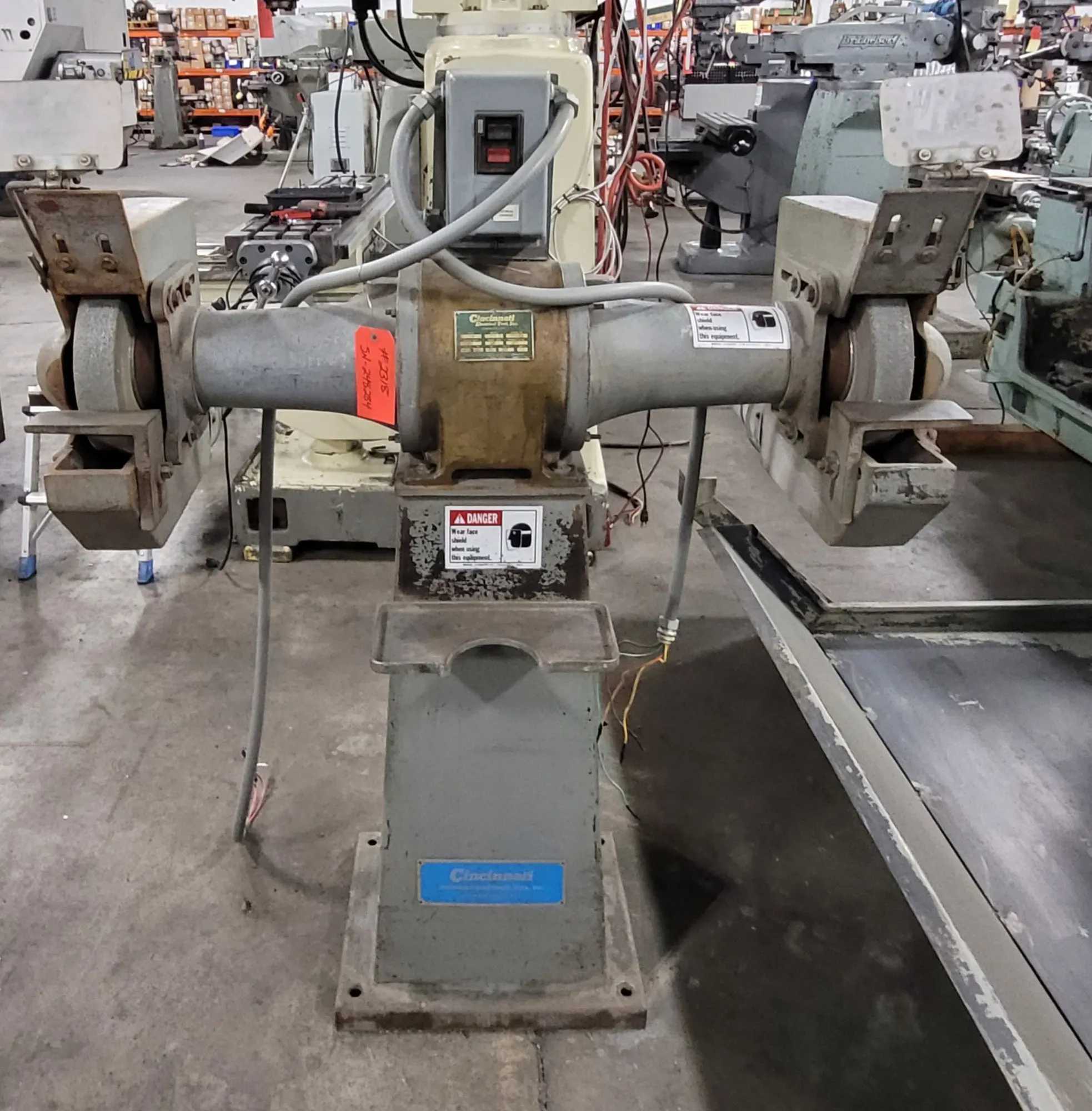 CINCINNATI MODEL 103 PEDESTAL GRINDER, 2 HP, 460V, 3PH, 1800 RPM, 12"X2"X5" WHEELS