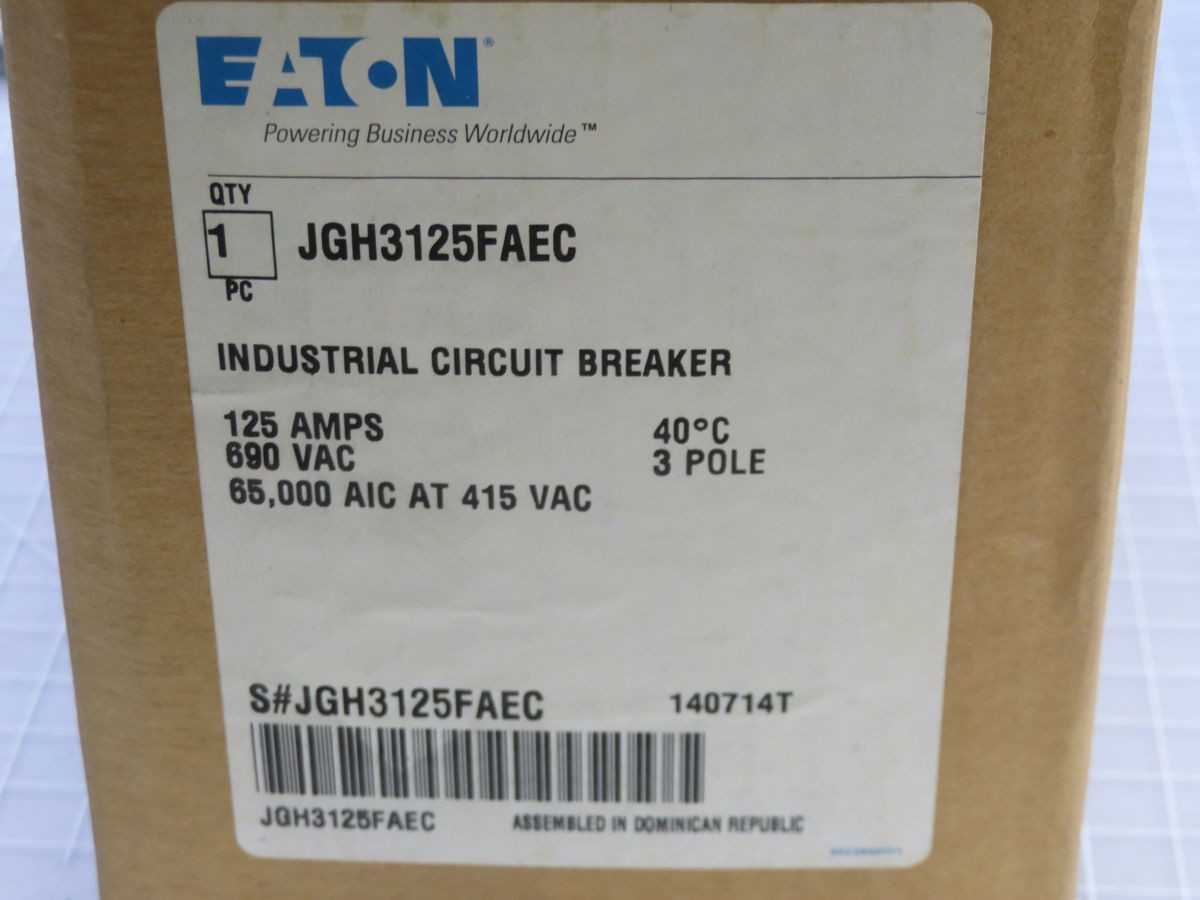 EATON JGH3125FAEC CIRCUIT BREAKERS, 3P, 100% RATED, 250 A FR, 125 A TM TRIP, 690 VAC, 10 KA IC - CIRCUIT BREAKERS