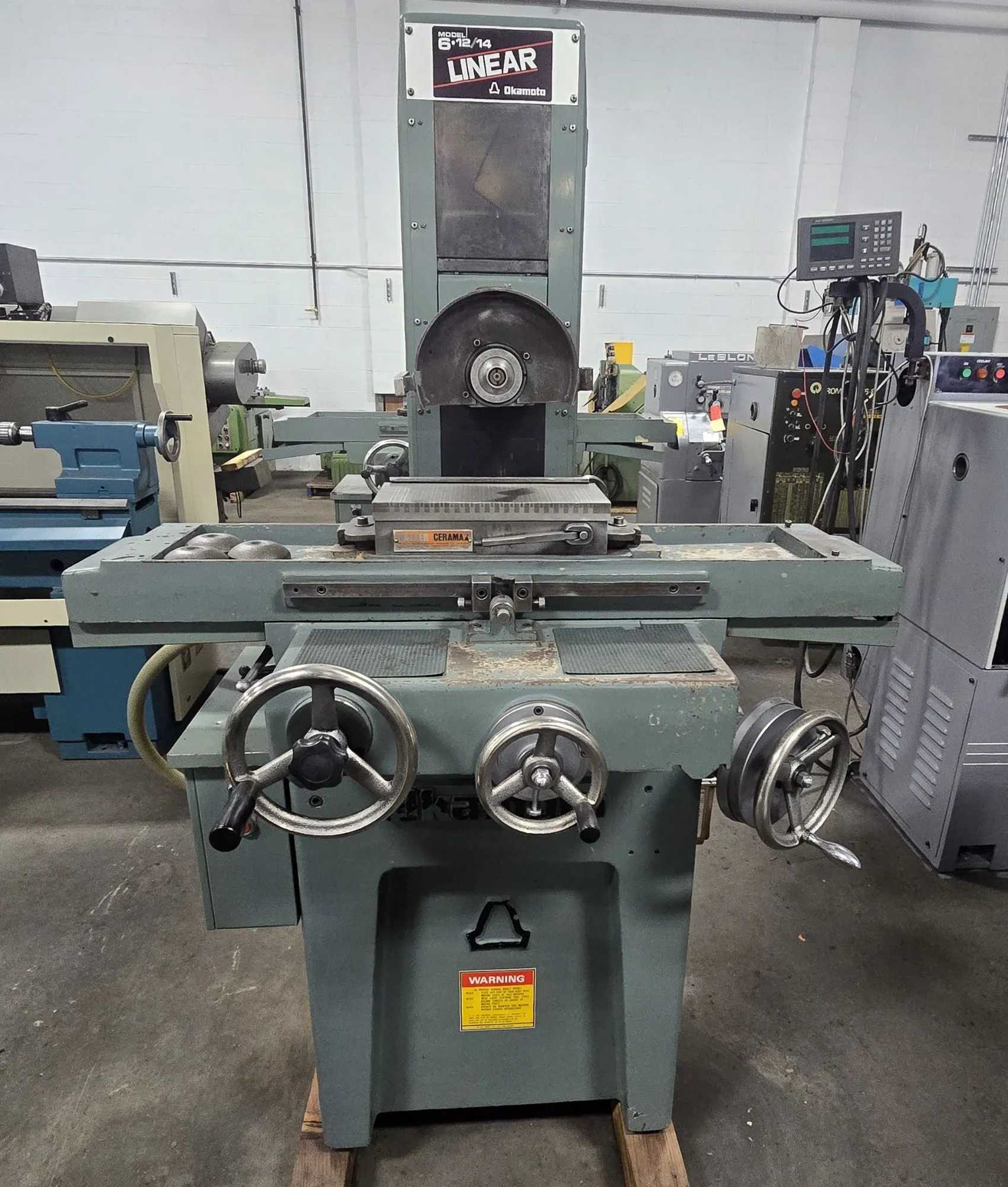OKAMOTO LINEAR 612/14 SURFACE GRINDER, 6" X 12" TABLE, 2 HP, 3450 RPM, MAGNETIC CHUCK