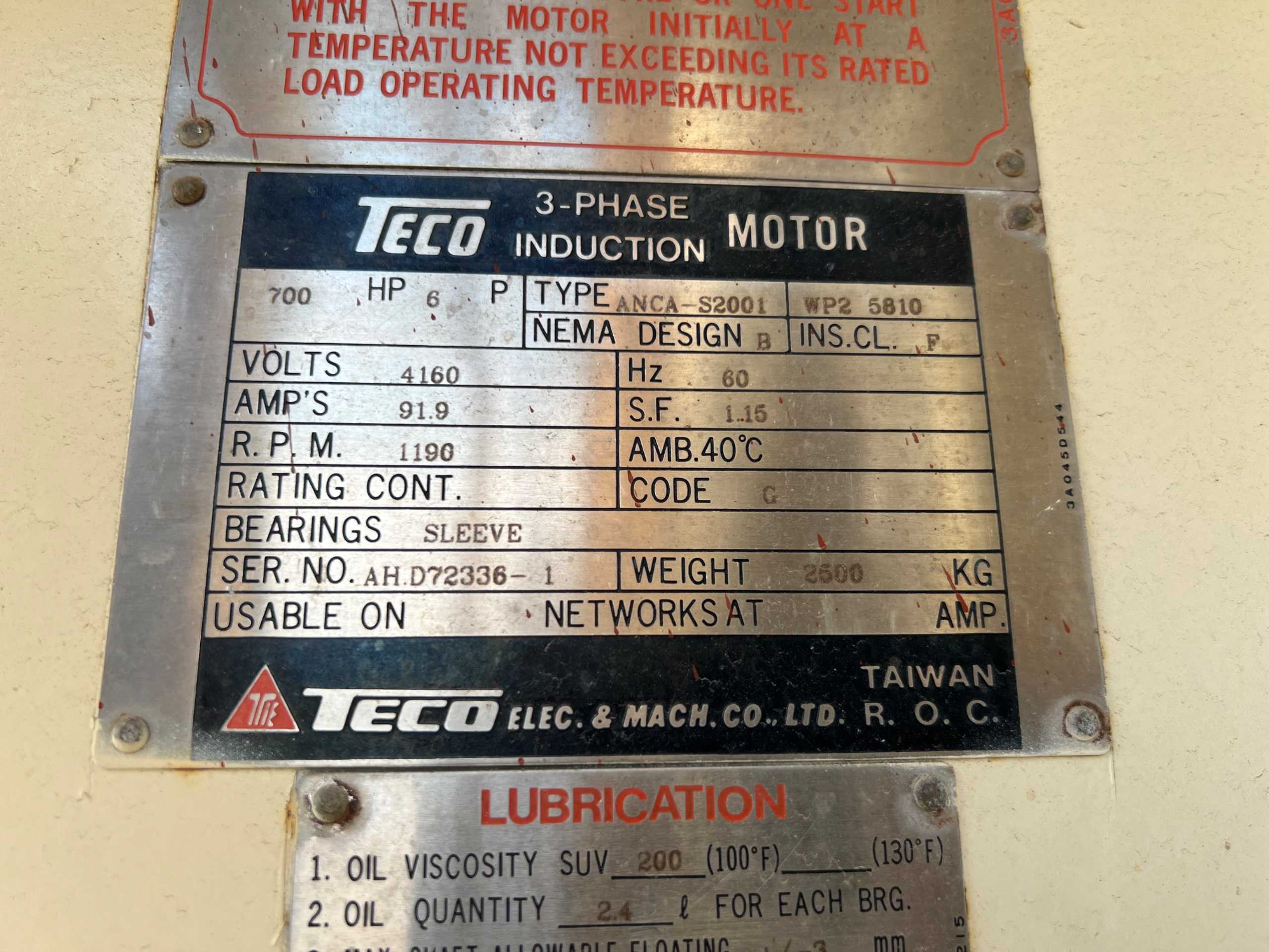 QTY 2: 700HP 4160V INDUCTION MOTORS - ELECTRIC MOTORS
