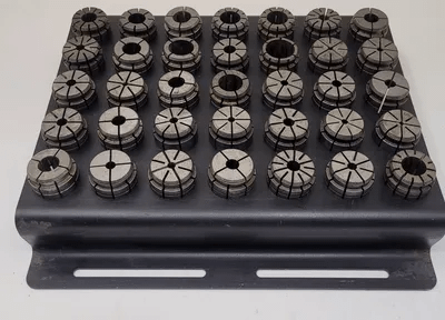 ERICKSON TG 100 COLLET SET - 35 PIECE WITH STORAGE BASE, VARIOUS SIZES - MACHINE TOOLING