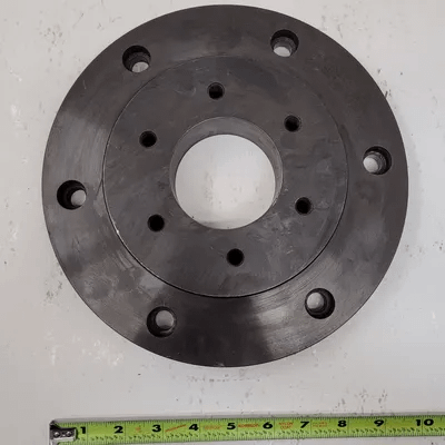 BUCK 10" CHUCK BACK PLATE - OVERALL DIAMETER: 10", THROUGH HOLE: 2-7/8", HUB OD: 6-3/8" - MACHINE TOOLING