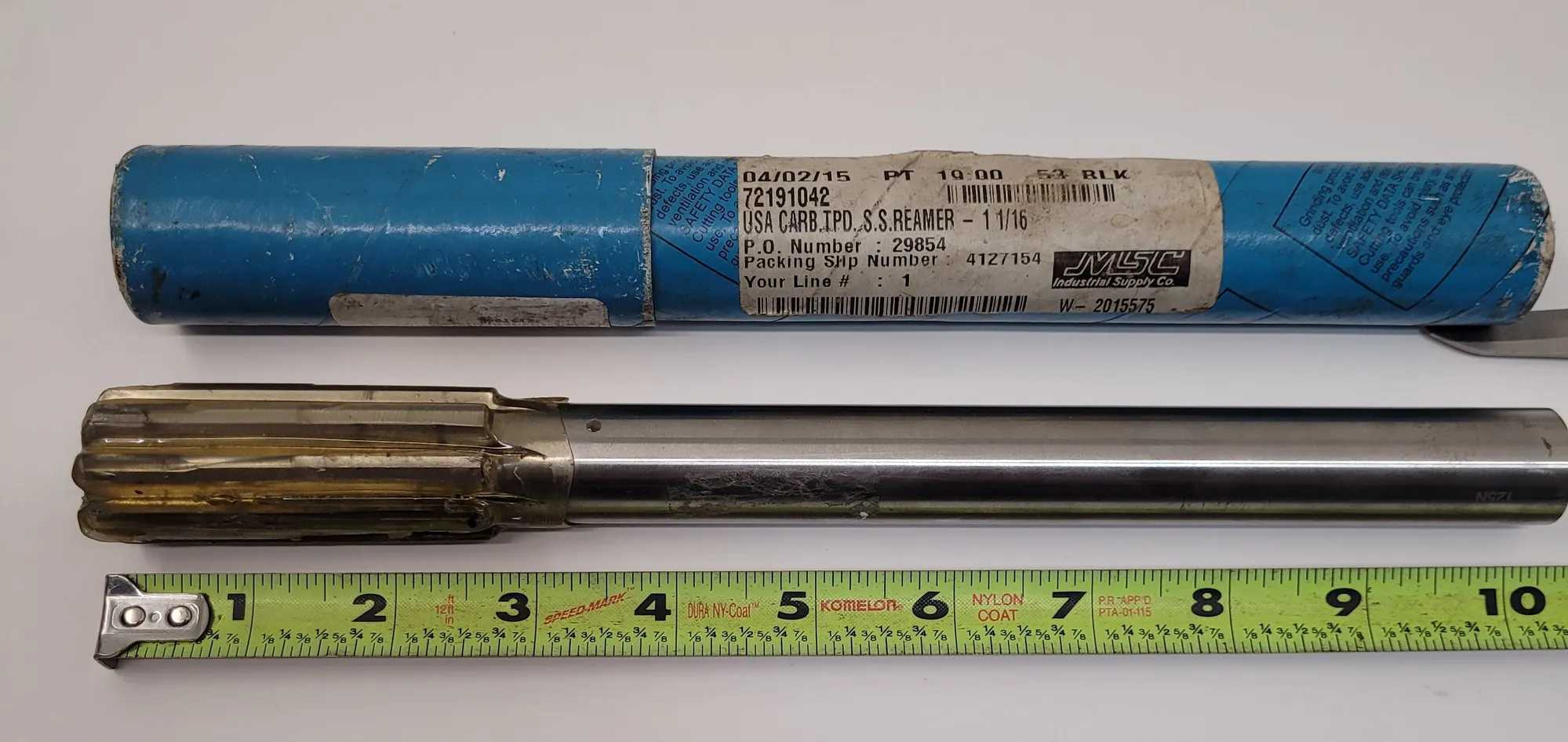 MSC INDUSTRIAL SUPPLY 240034 CARBIDE-TIPPED STRAIGHT SHANK/FLUTE 1-1/16" SS REAMER - MACHINE TOOLING
