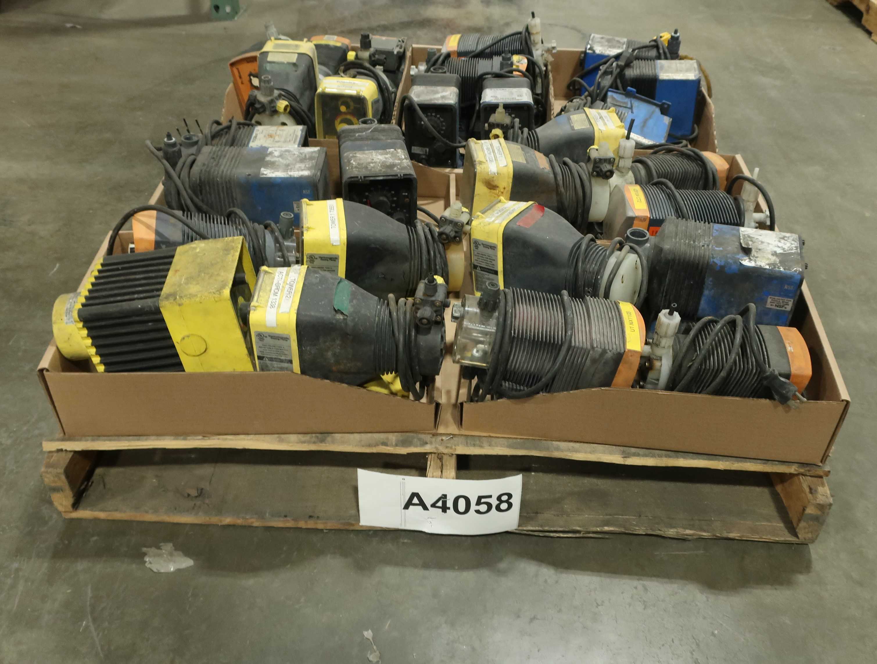 PALLET OF ASSORTED METERING PUMPS, MILTON ROY, PULSATRON, PROMINENT - METERING PUMP