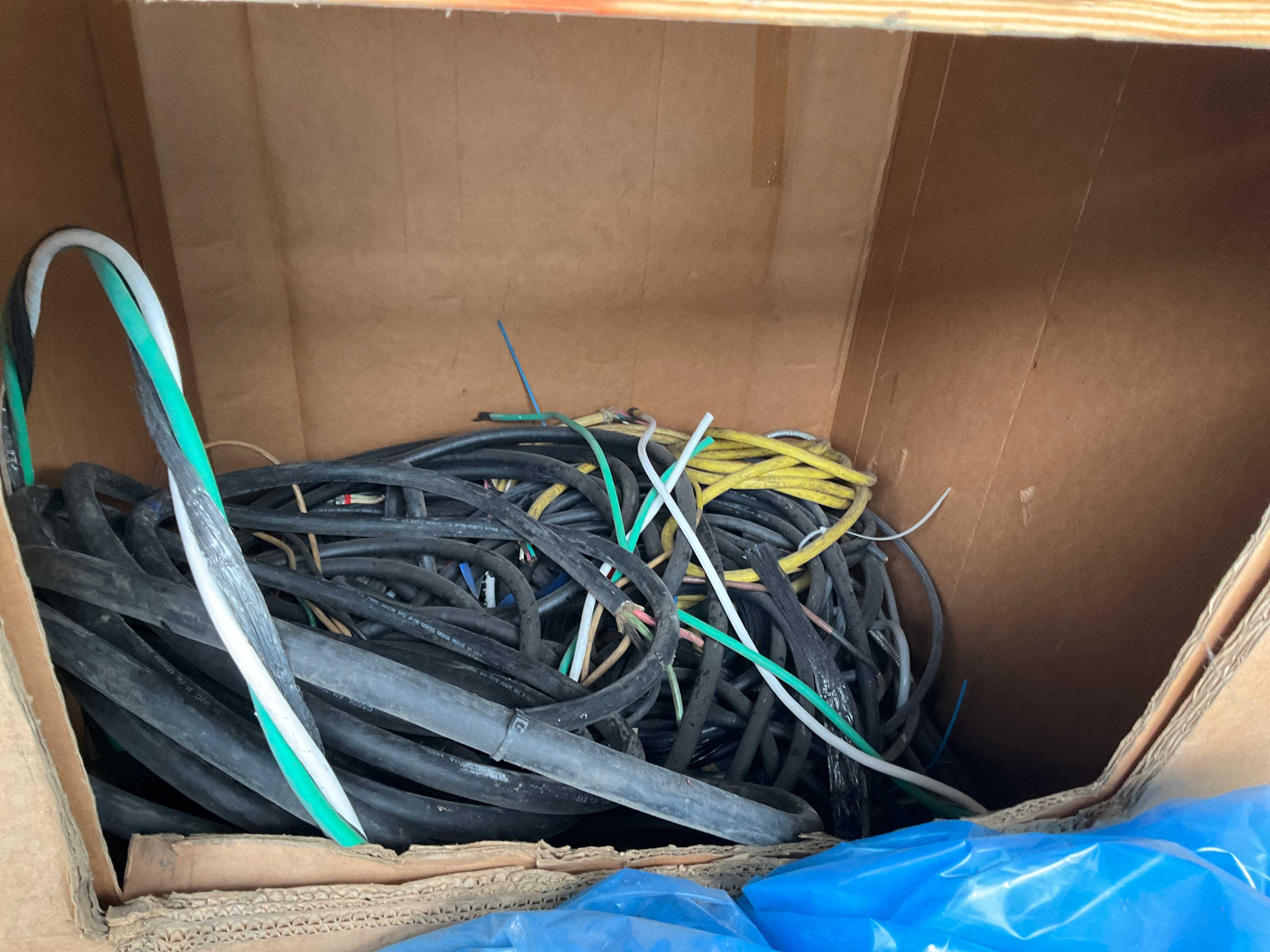 CARBOARD BOX OF CABLES - ELECTRICAL WIRE