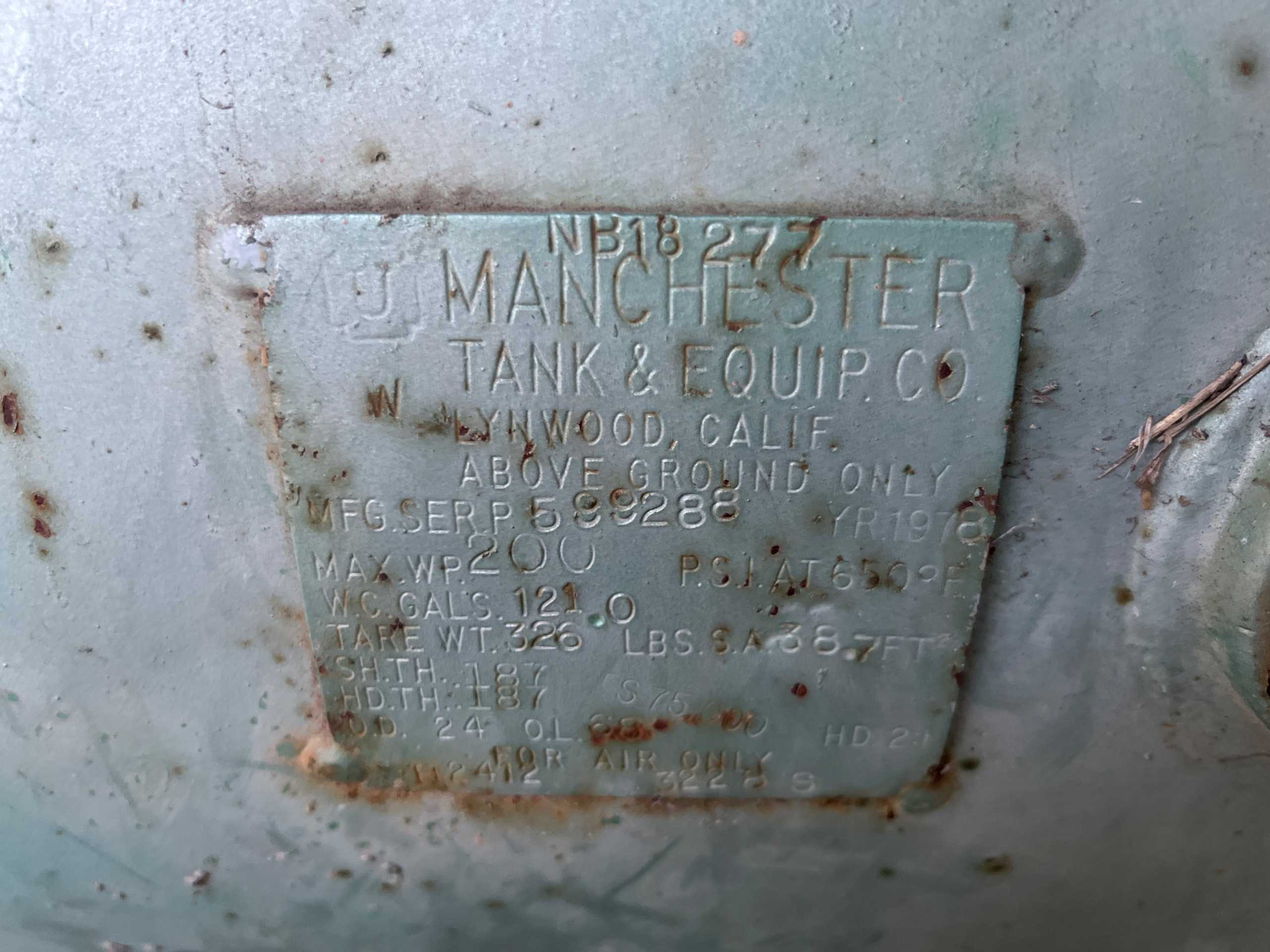 MANCHESTER TANK & EQUIP. CO STATIONARY AIR COMPRESSOR - STATIONARY AIR COMPRESSOR