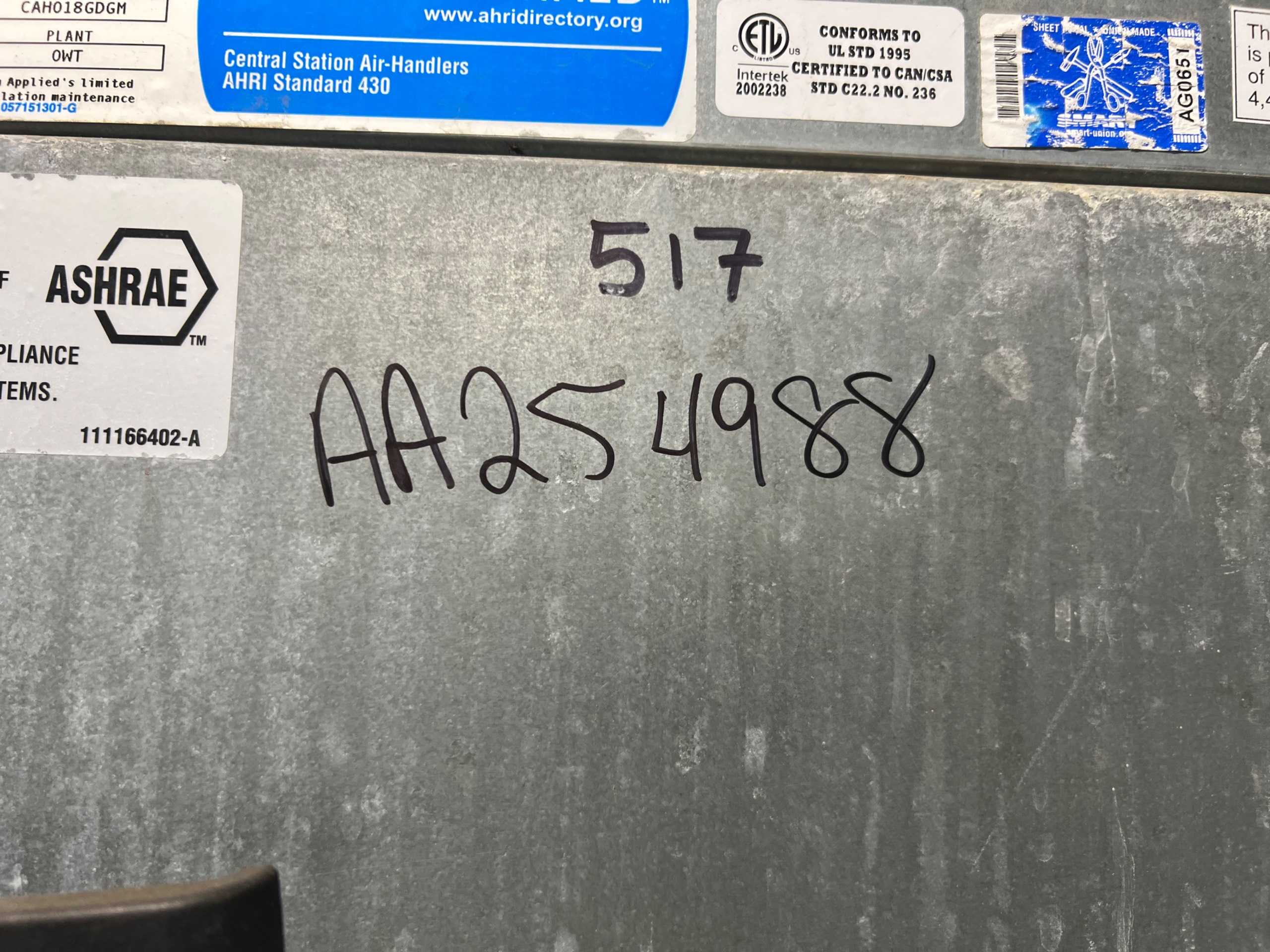DAIKIN CAH018GDGM AIR HANDLER - AIR HANDLER