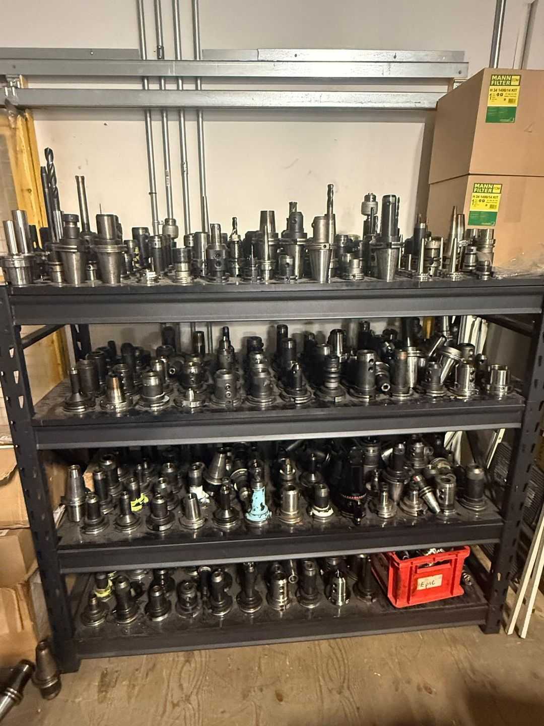 150PC CNC TOOLING LOT: CAT40/50, BT40/50, HSK63, COLLET, END MILL, SHRINK-FIT, BORING HEADS - MACHINE TOOLING