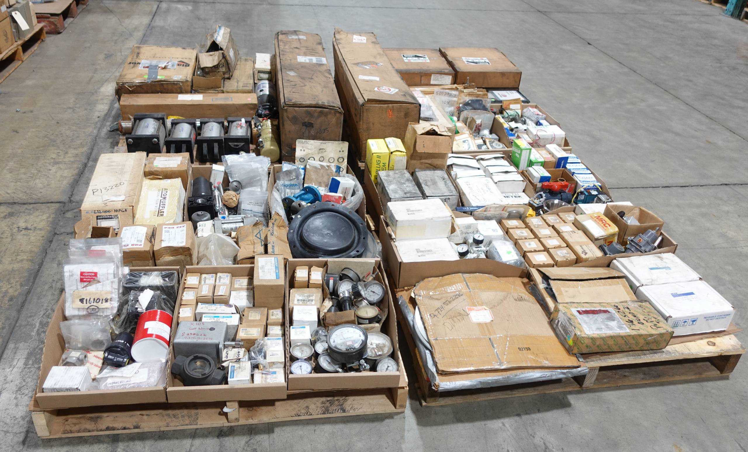 4 PALLETS OF ASSORTED CYLINDER, VALVE AND INSTRUMENTION REPLACEMENT PARTS - INDUSTRIAL PARTS
