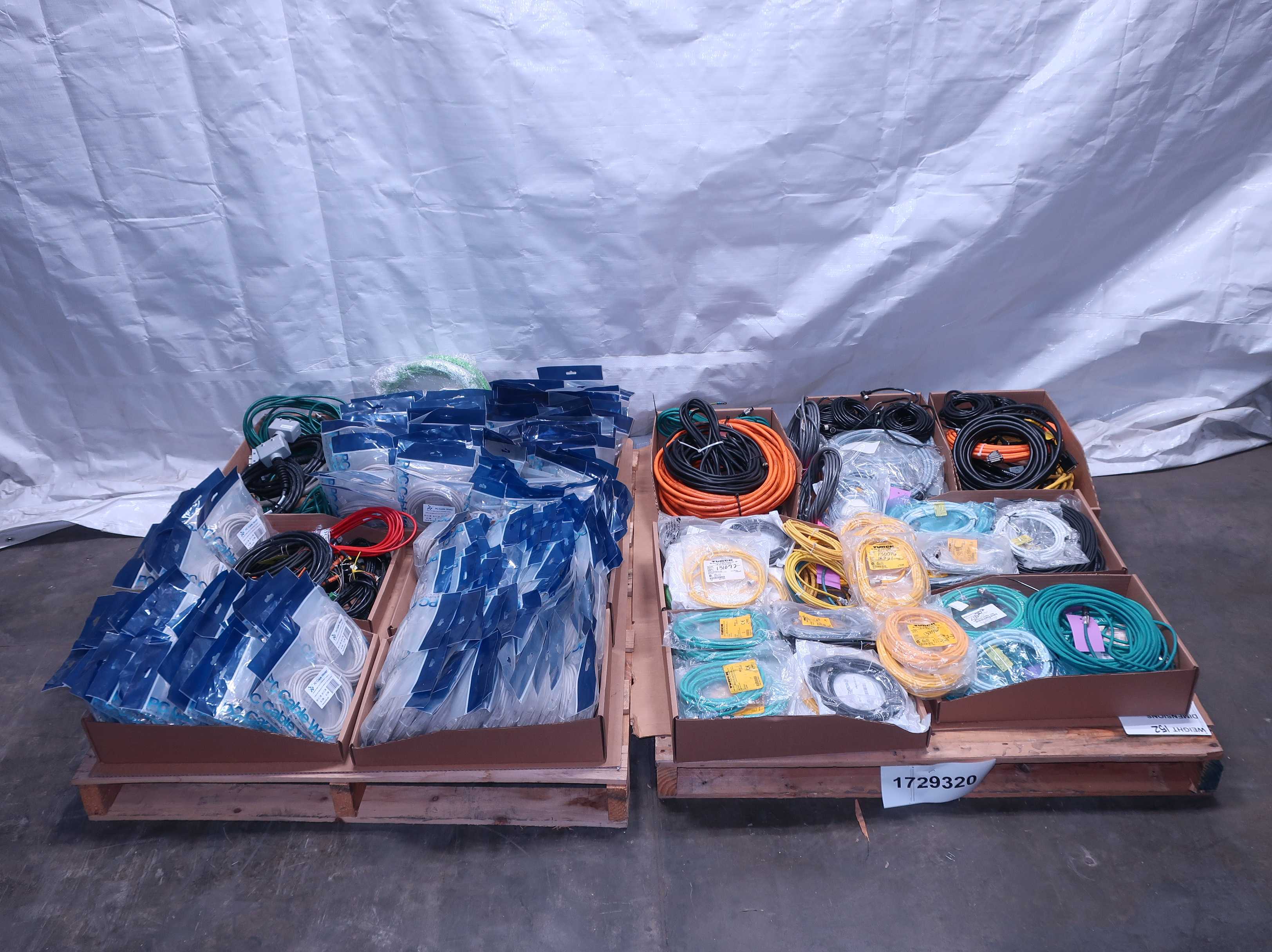 SKU 1729320 - 2 PALLETS OF ASSORTED CORDSETS, PC CABLE WORLD, TURCK, ALLEN BRADLEY, BANNER - CORDSET CABLES