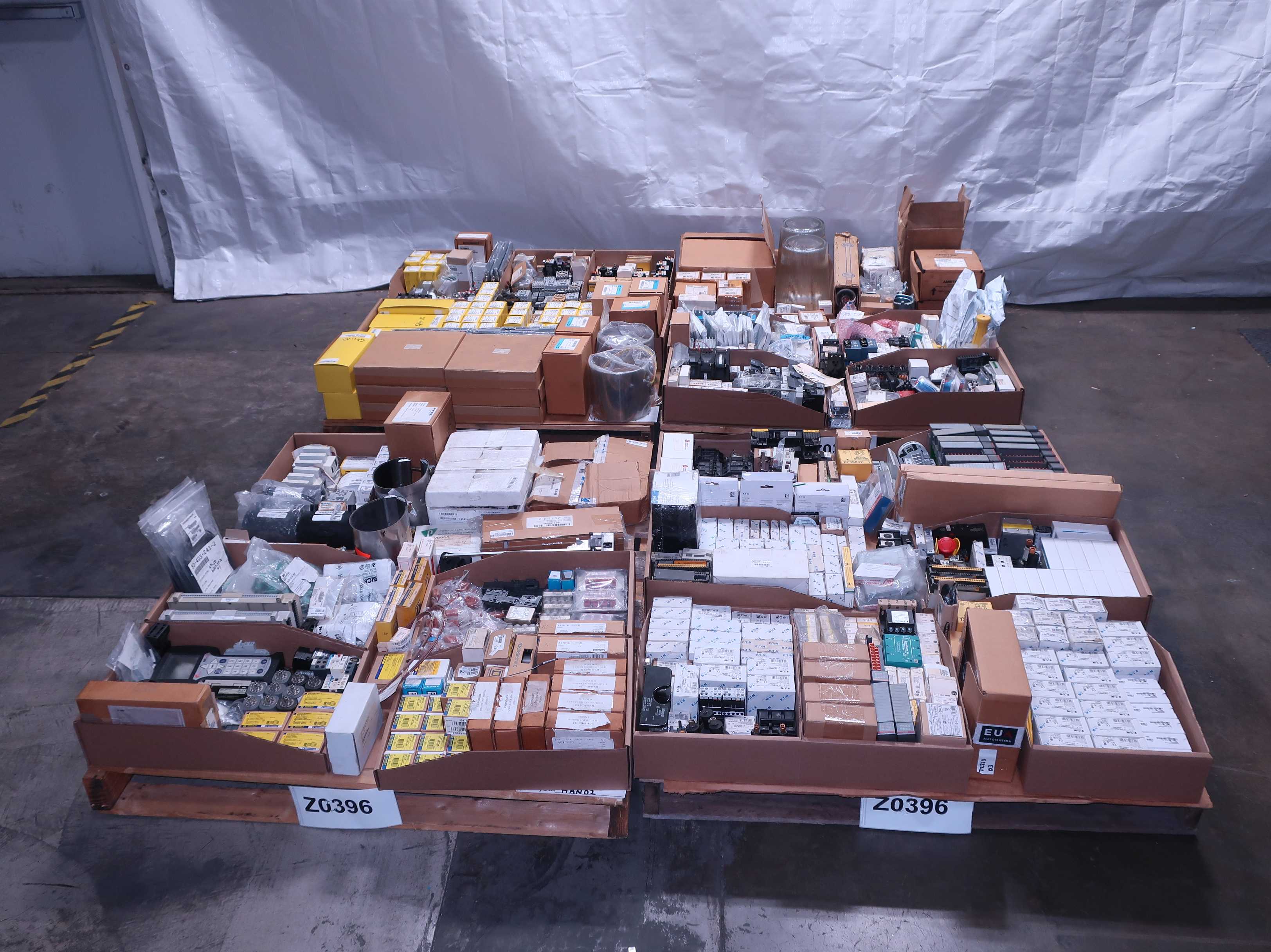 4 PALLETS OF ASSORTED ELECTRICAL - ELECTRONIC COMPONENTS