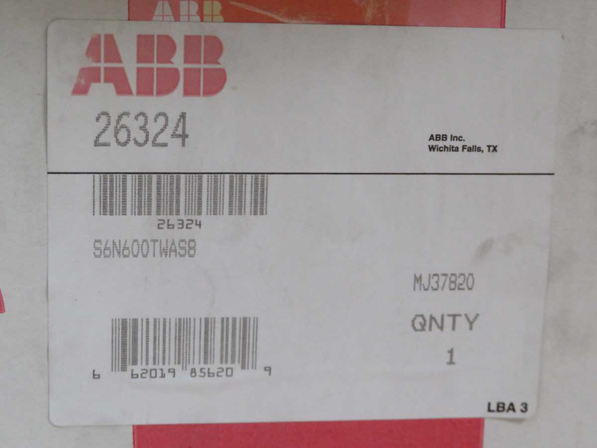 ABB S6N600TWAS8 26324 CB, 3-POLE, 600A CURRENT, 600V AC VOLTAGE, 65KA IC @ 240V AC, 50/60HZ - CIRCUIT BREAKERS